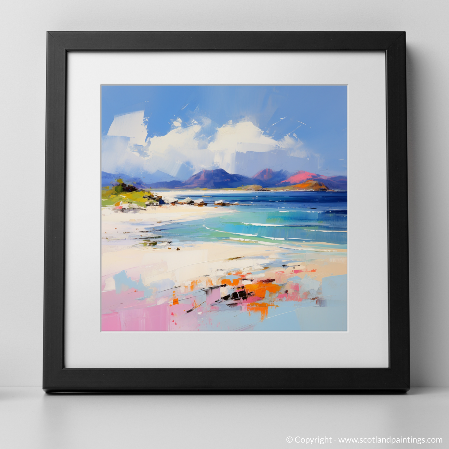 Art Print of Camusdarach Beach, Arisaig with a black frame