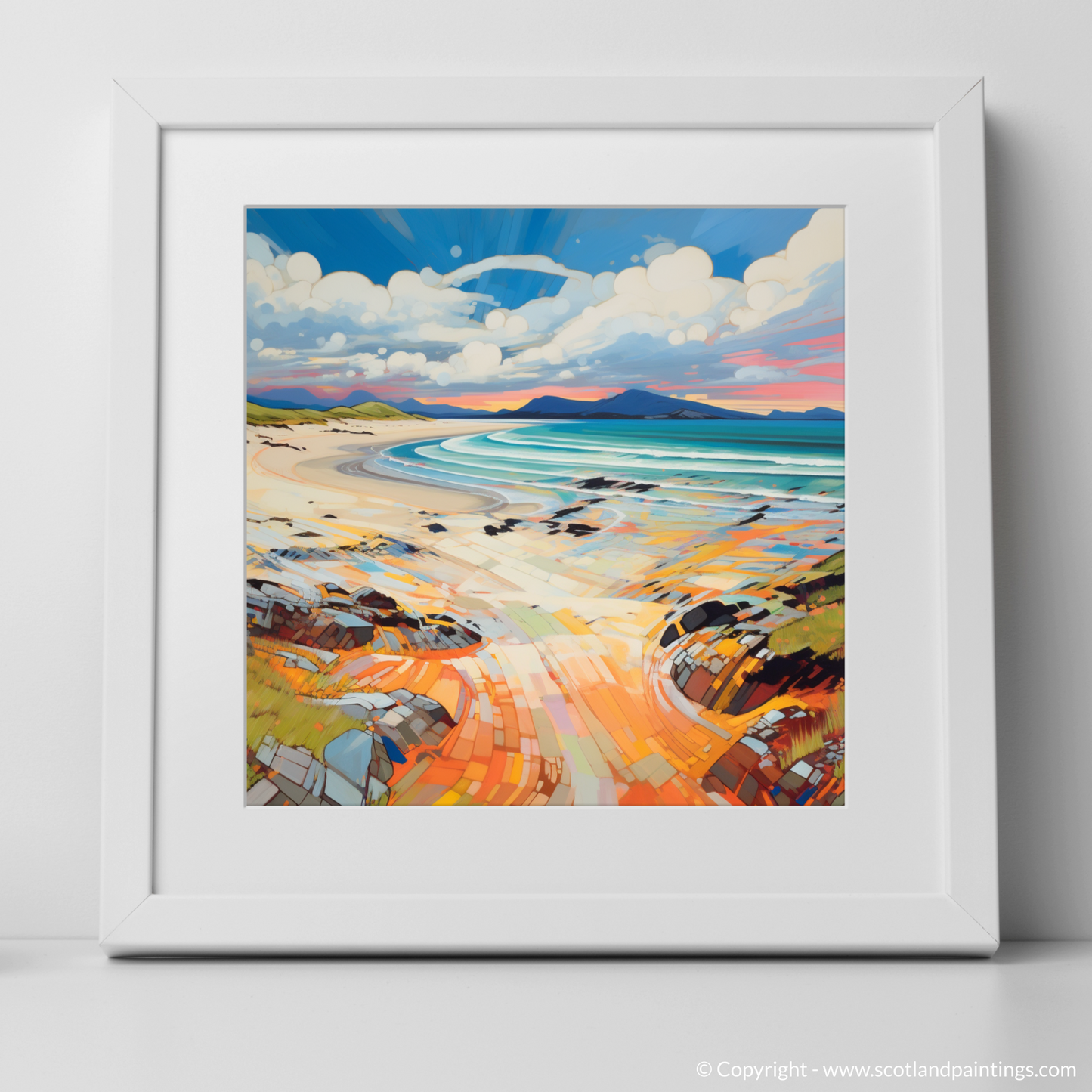 Art Print of Camusdarach Beach, Arisaig with a white frame