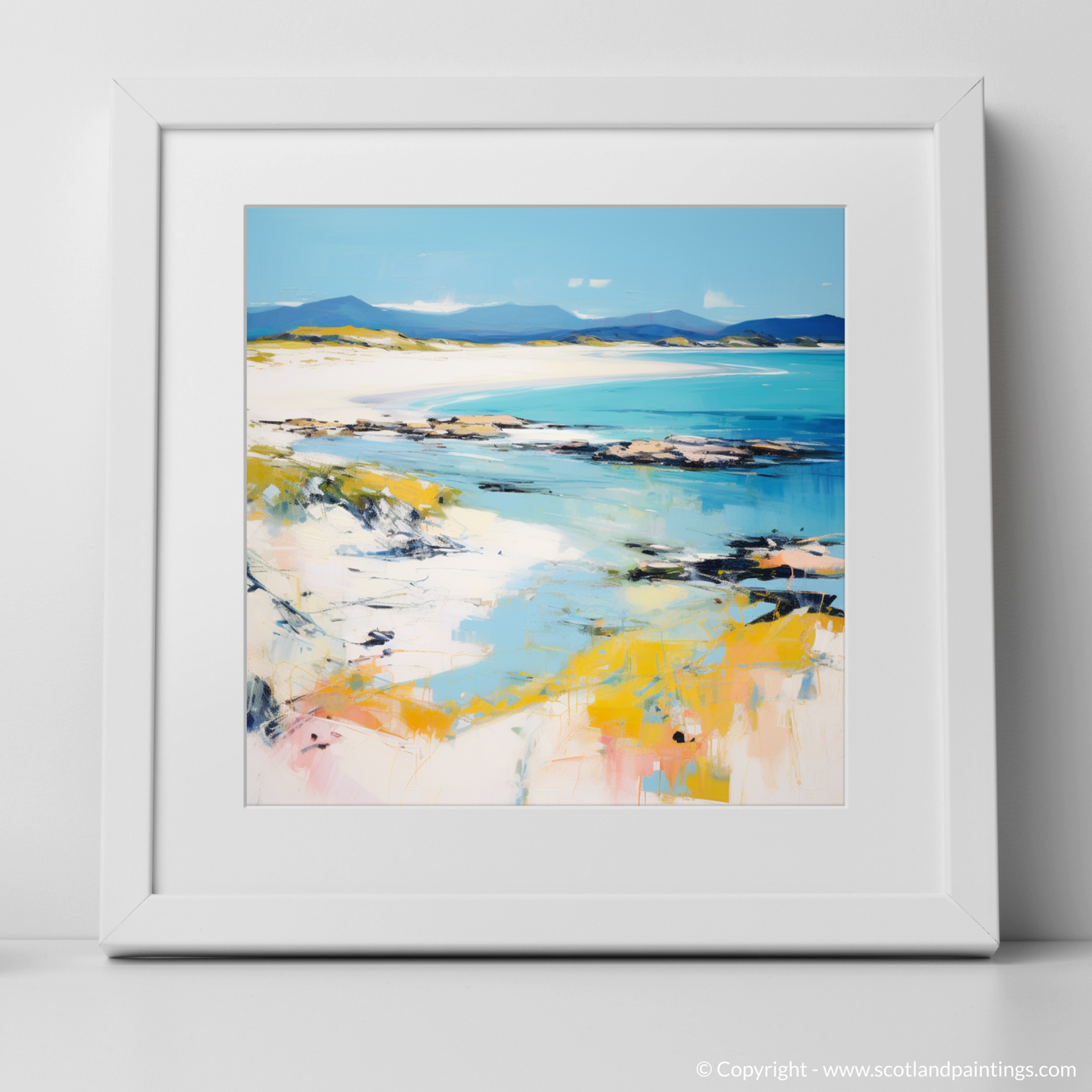 Art Print of Camusdarach Beach, Arisaig with a white frame