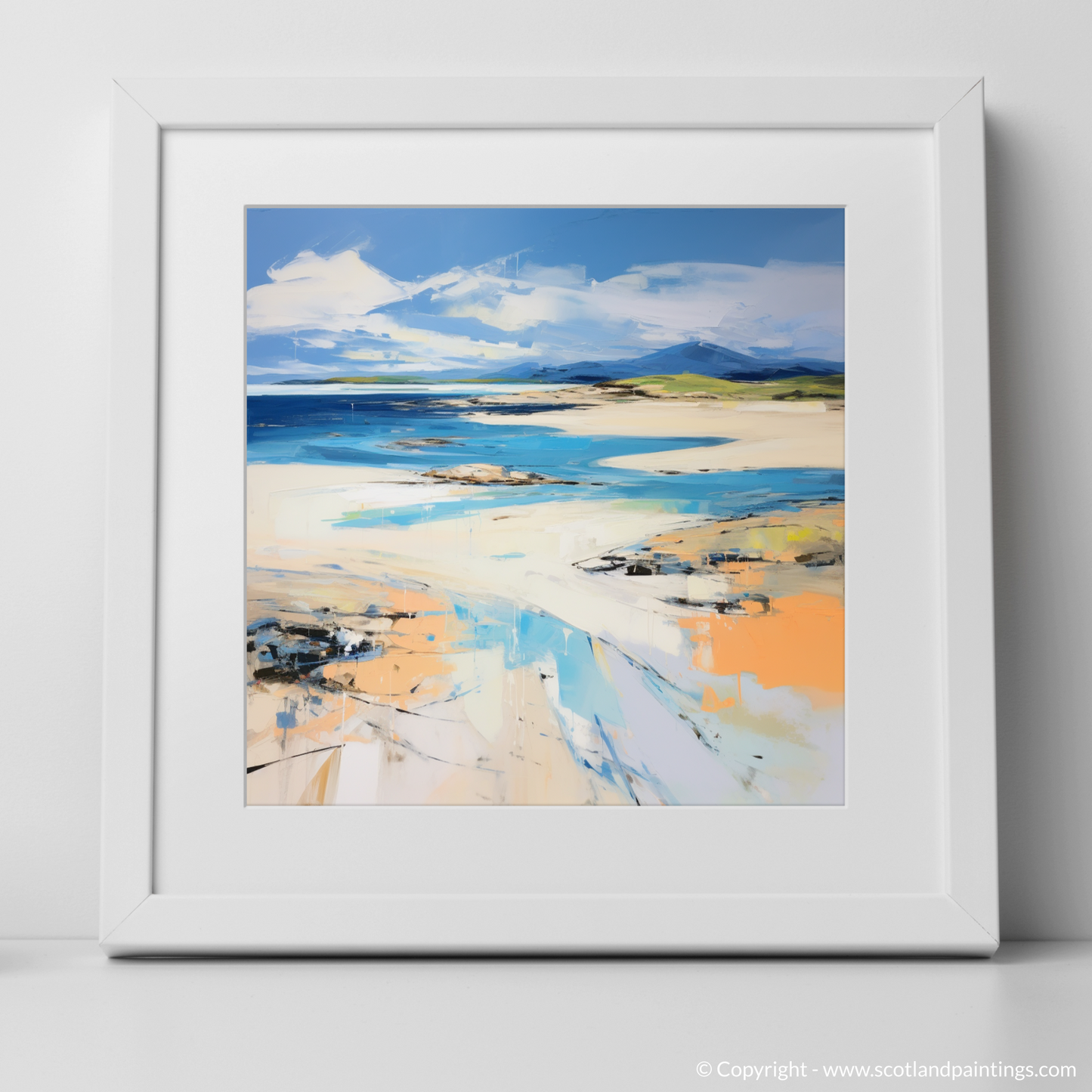 Art Print of Camusdarach Beach, Arisaig with a white frame