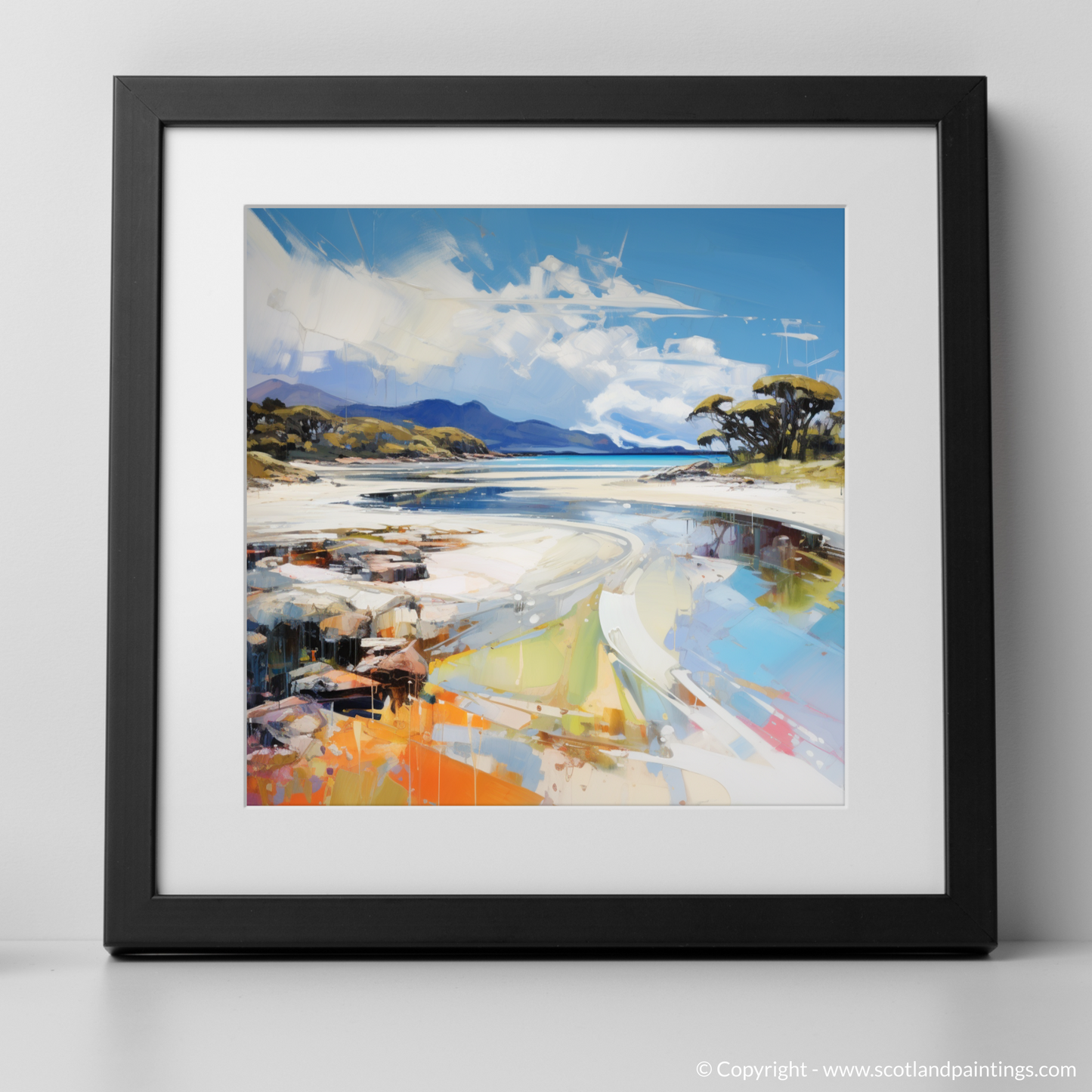 Art Print of Camusdarach Beach, Arisaig with a black frame