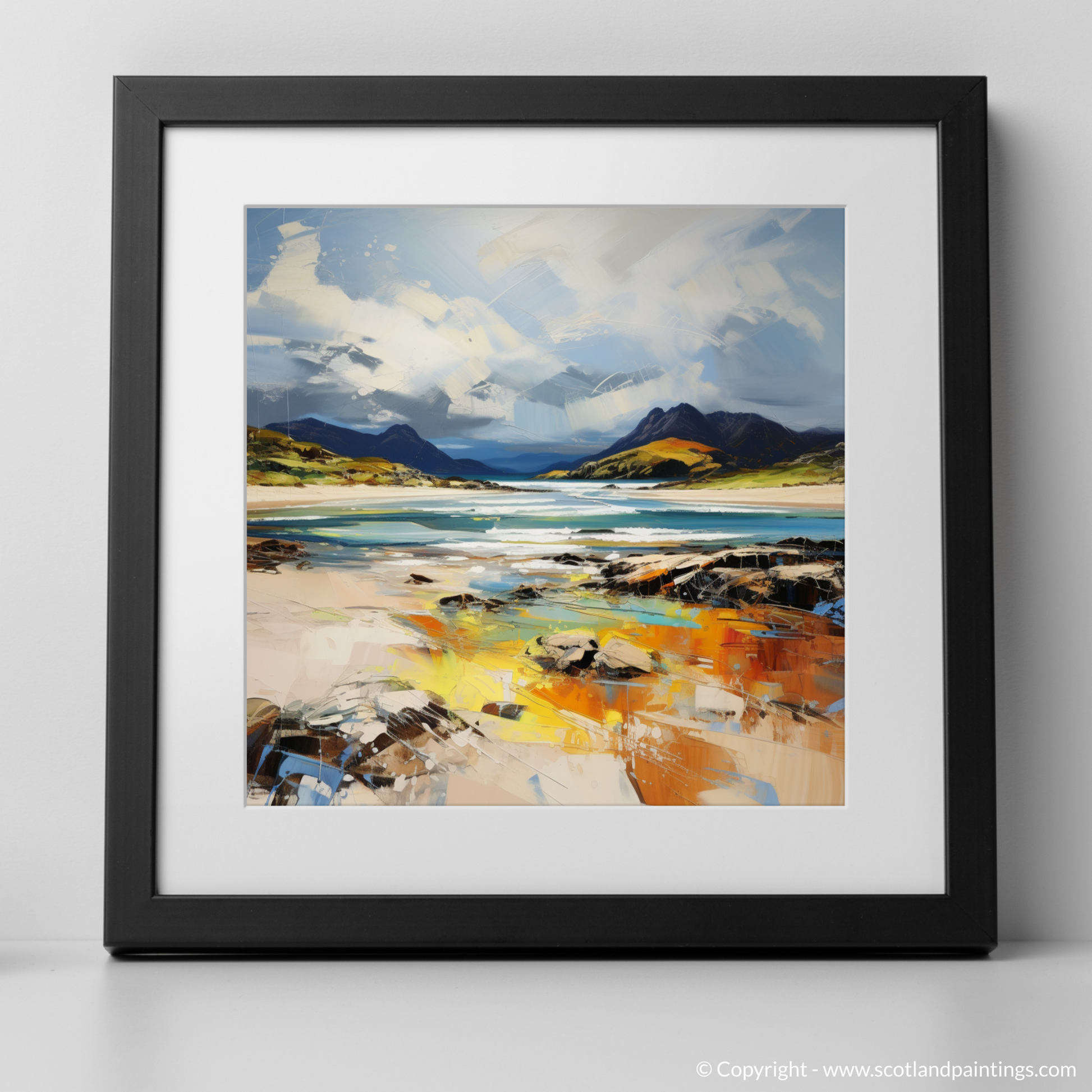 Art Print of Camusdarach Beach, Arisaig with a black frame