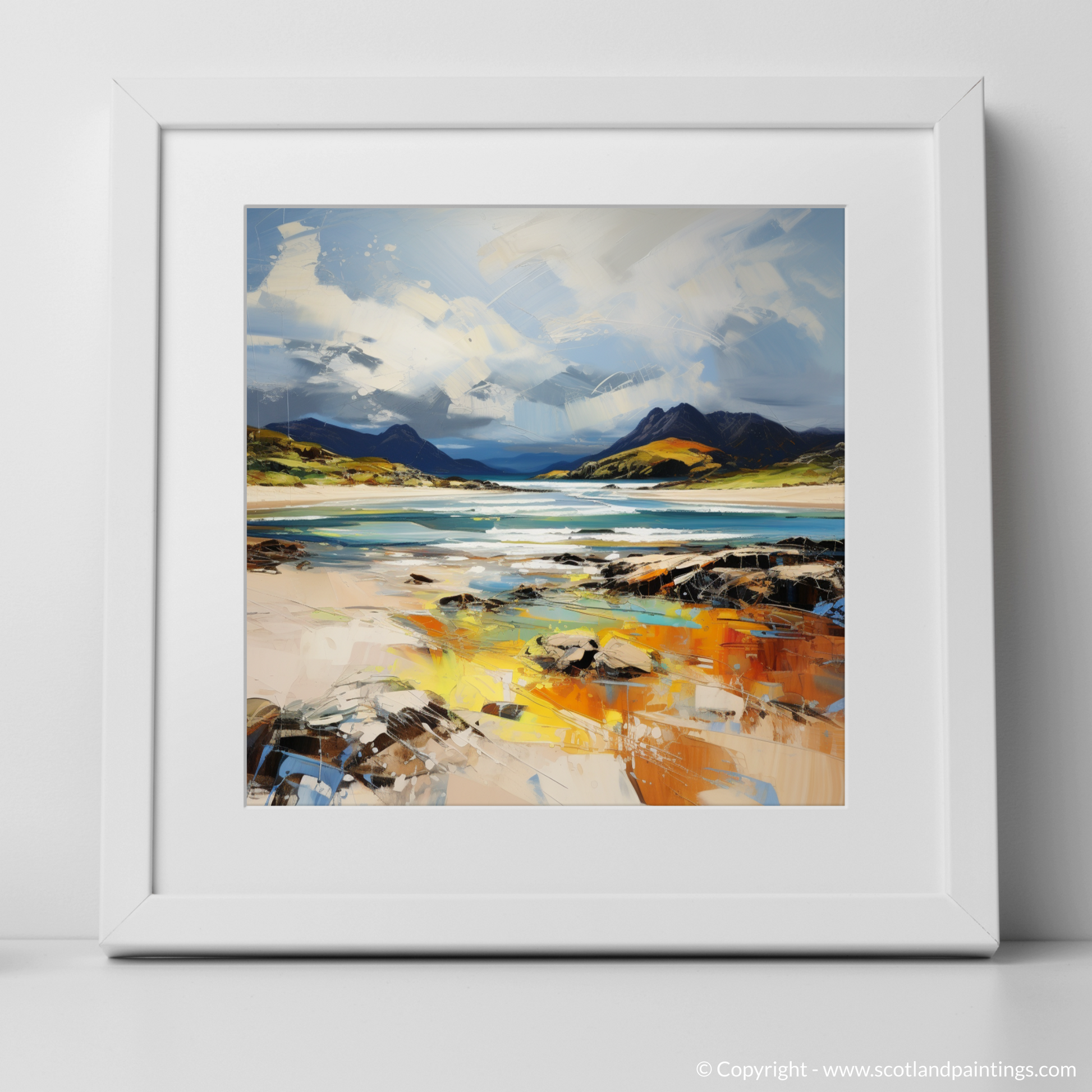 Art Print of Camusdarach Beach, Arisaig with a white frame