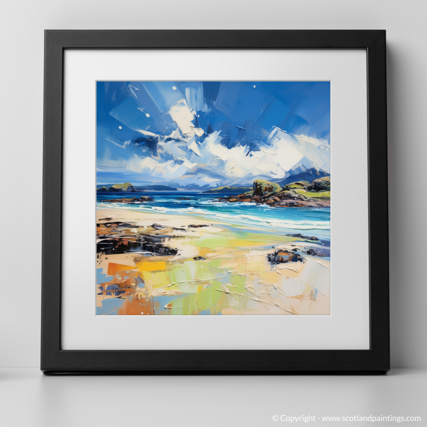 Art Print of Camusdarach Beach, Arisaig with a black frame