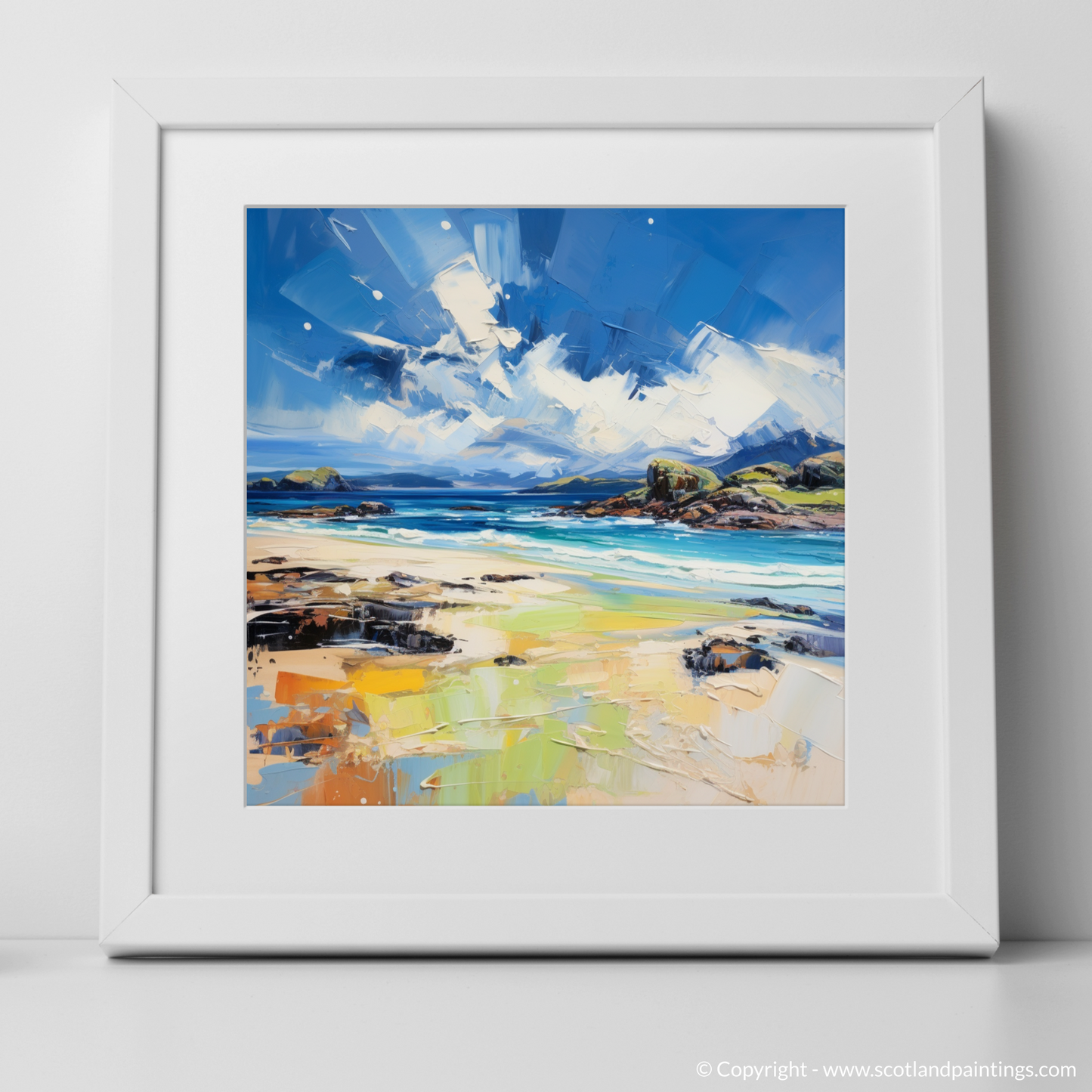 Art Print of Camusdarach Beach, Arisaig with a white frame