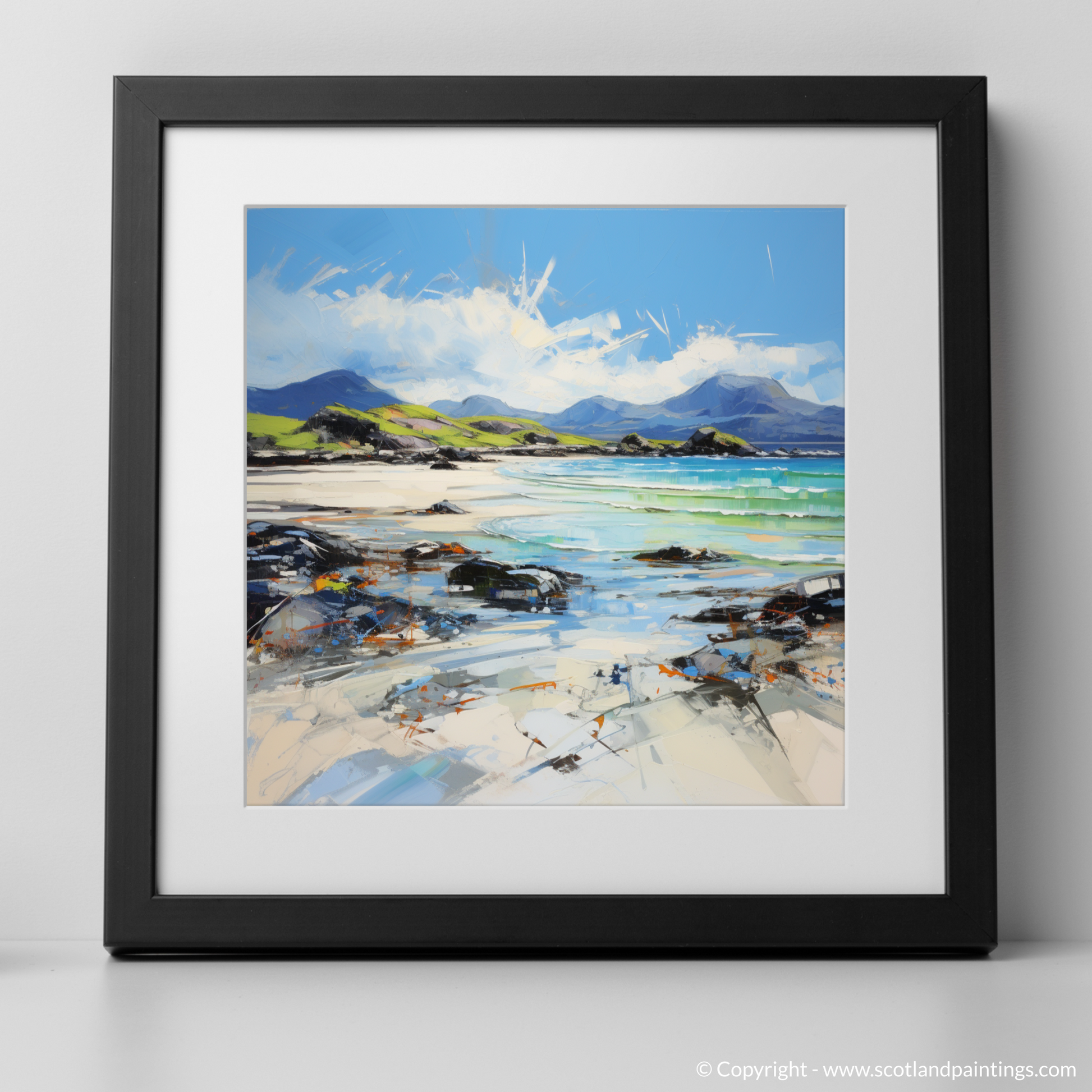 Art Print of Camusdarach Beach, Arisaig with a black frame