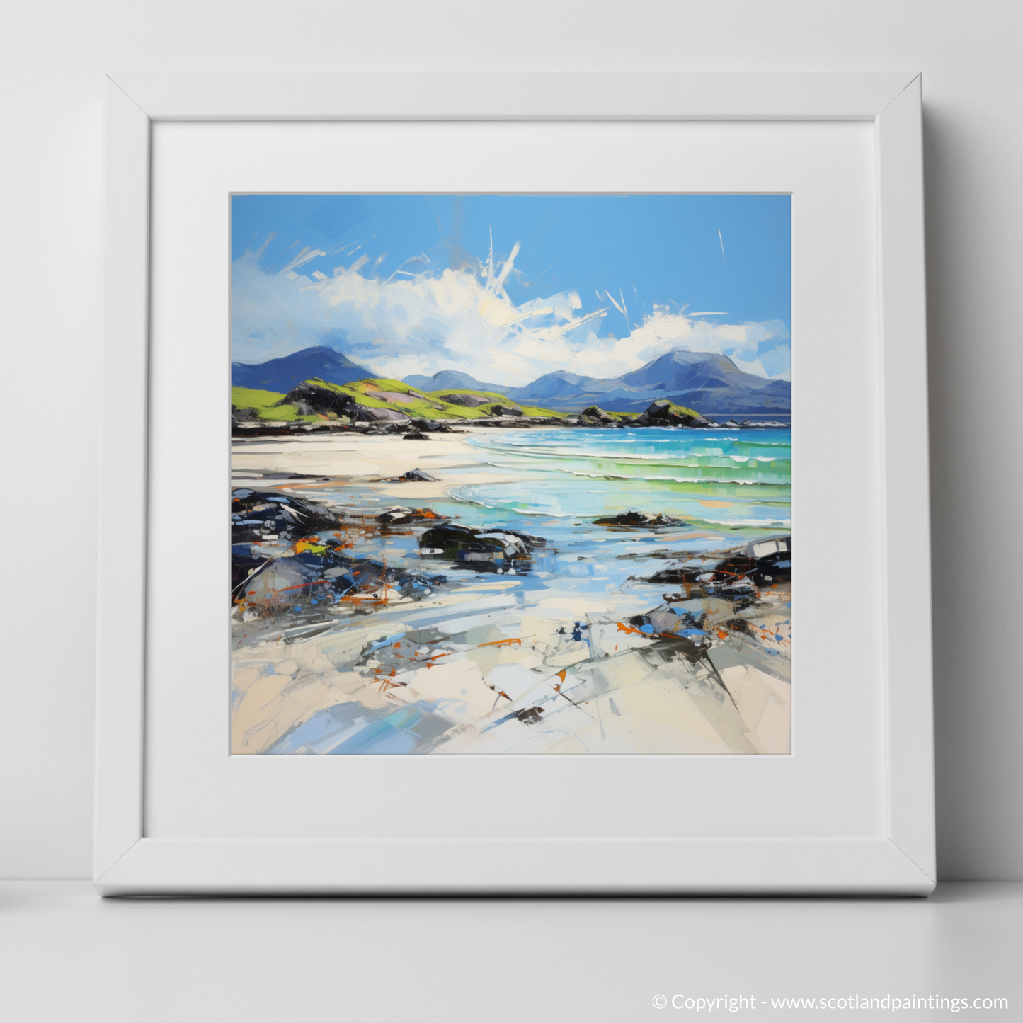 Art Print of Camusdarach Beach, Arisaig with a white frame