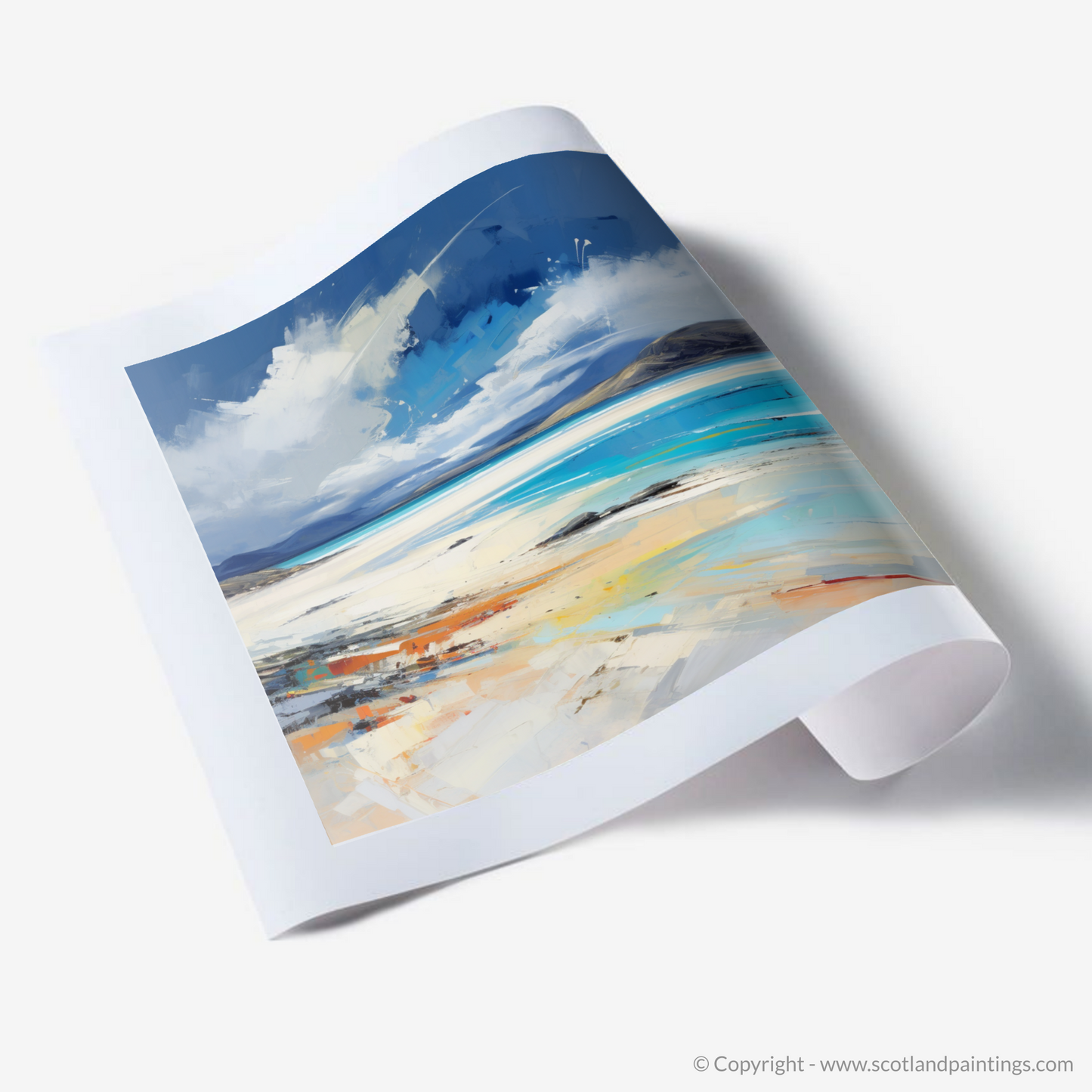 Painting and Art Print of Luskentyre Beach, Isle of Harris. Luskentyre Beach: An Expressionist Ode to Scotland's Wild Coast.