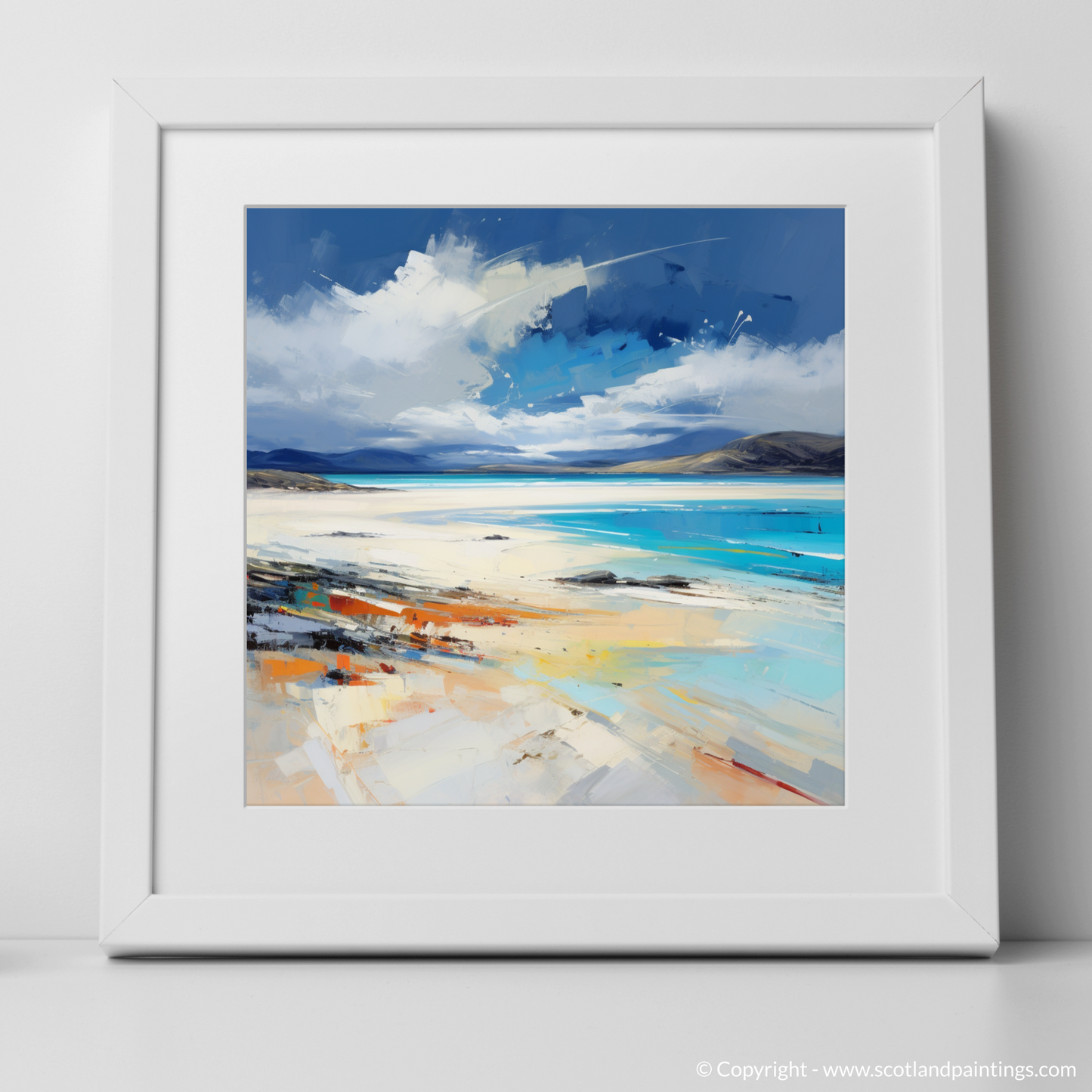 Painting and Art Print of Luskentyre Beach, Isle of Harris. Luskentyre Beach: An Expressionist Ode to Scotland's Wild Coast.