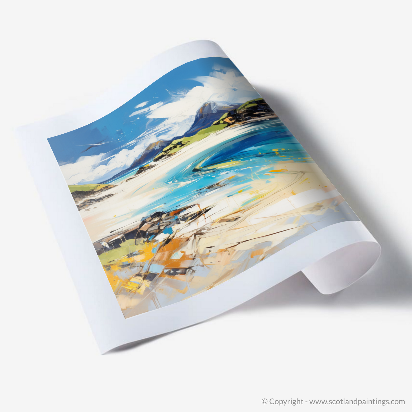 Painting and Art Print of Camusdarach Beach, Arisaig. Expressionism of Camusdarach Beach: A Scottish Coastal Tapestry.