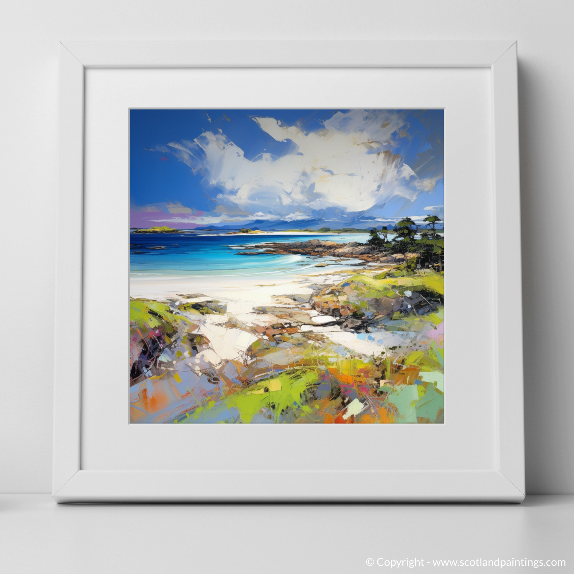 Art Print of Camusdarach Beach, Arisaig with a white frame