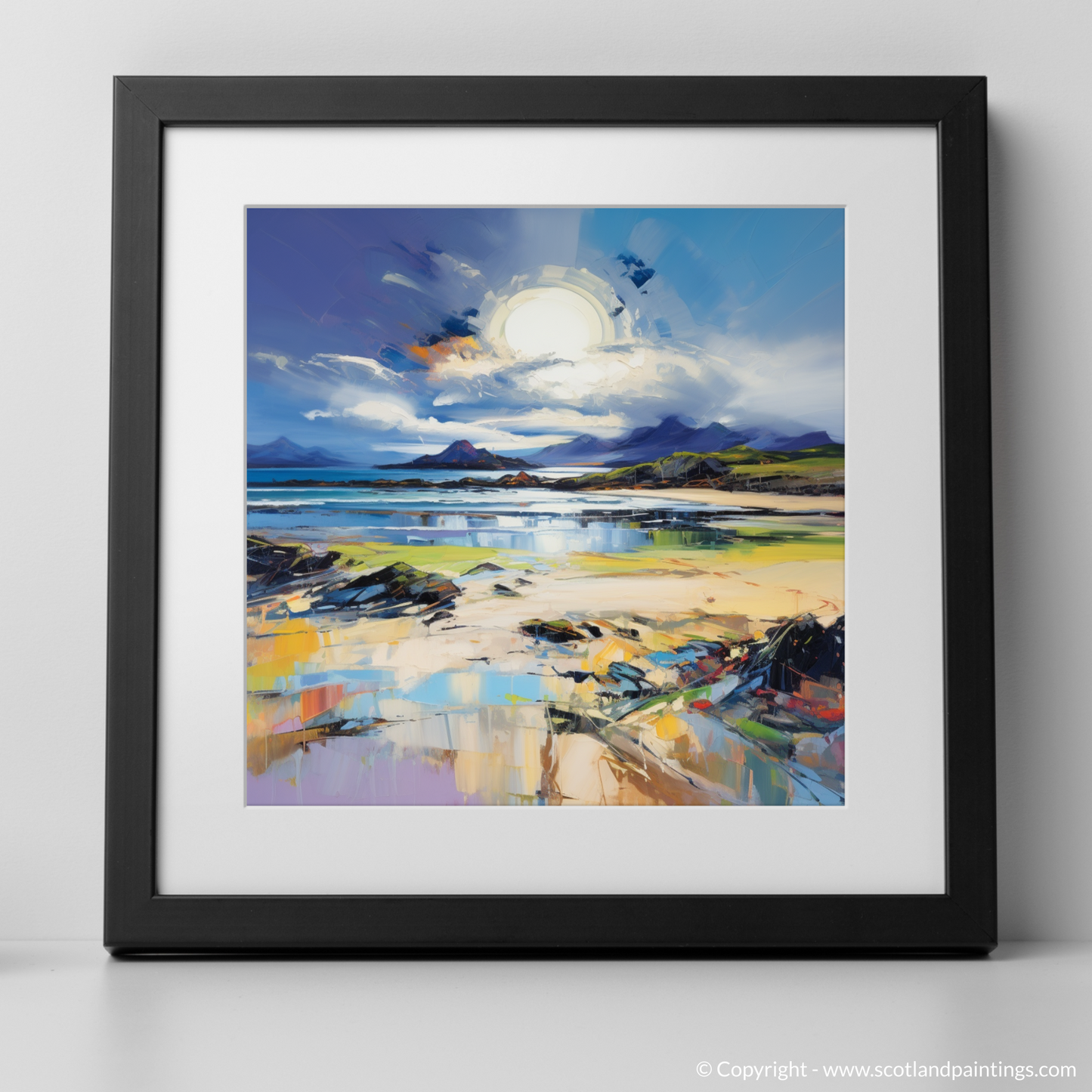 Art Print of Camusdarach Beach, Arisaig with a black frame