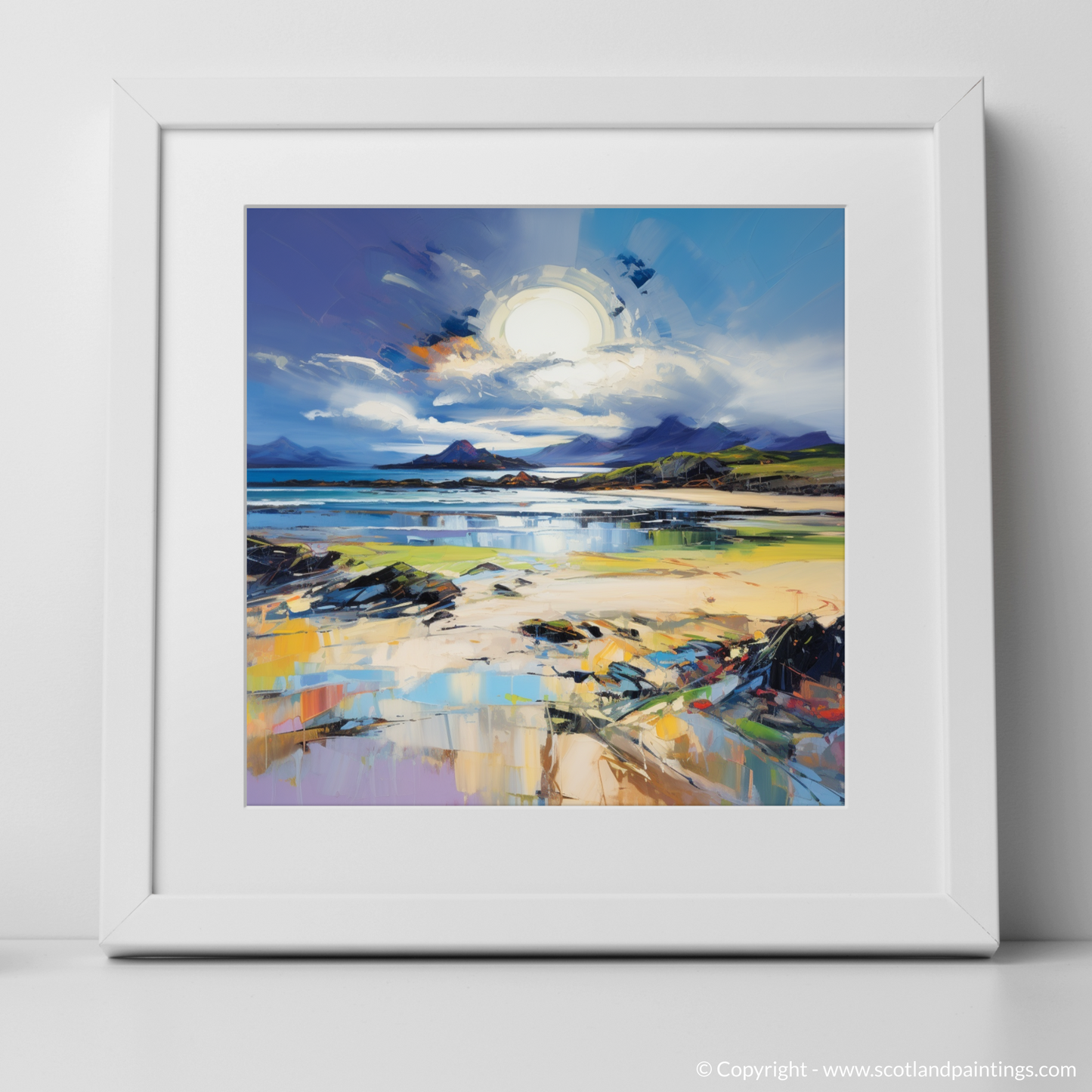 Art Print of Camusdarach Beach, Arisaig with a white frame