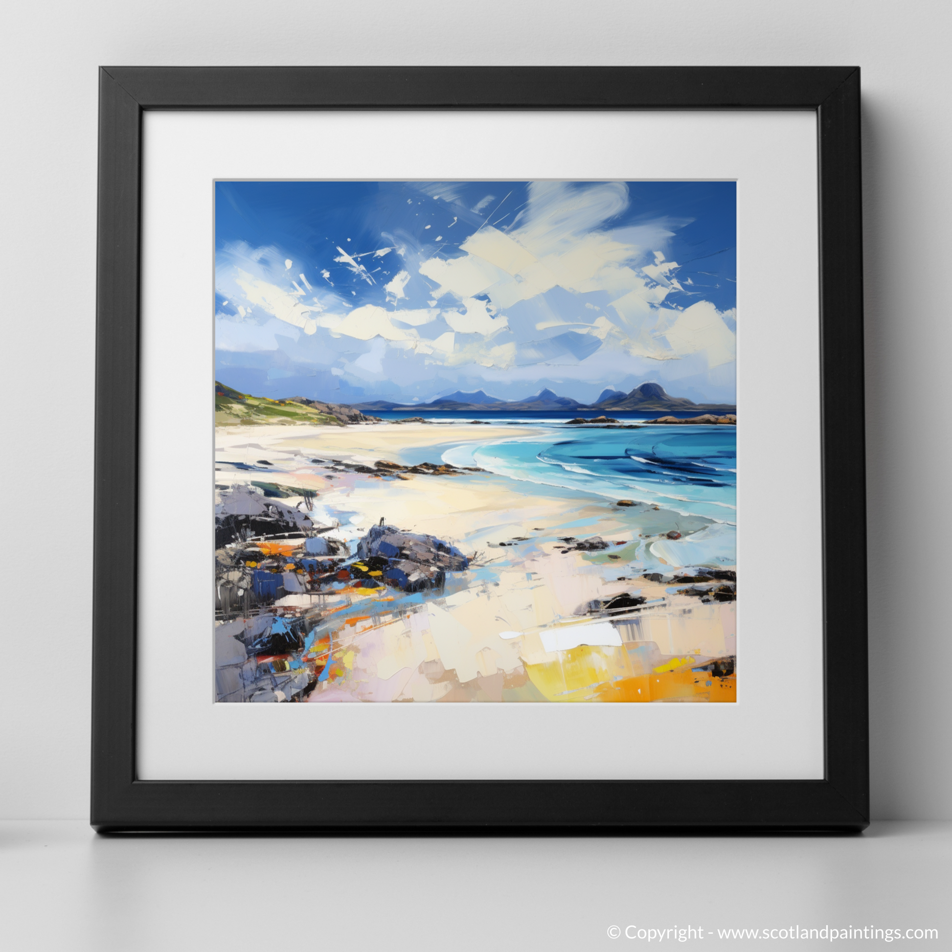 Art Print of Camusdarach Beach, Arisaig with a black frame