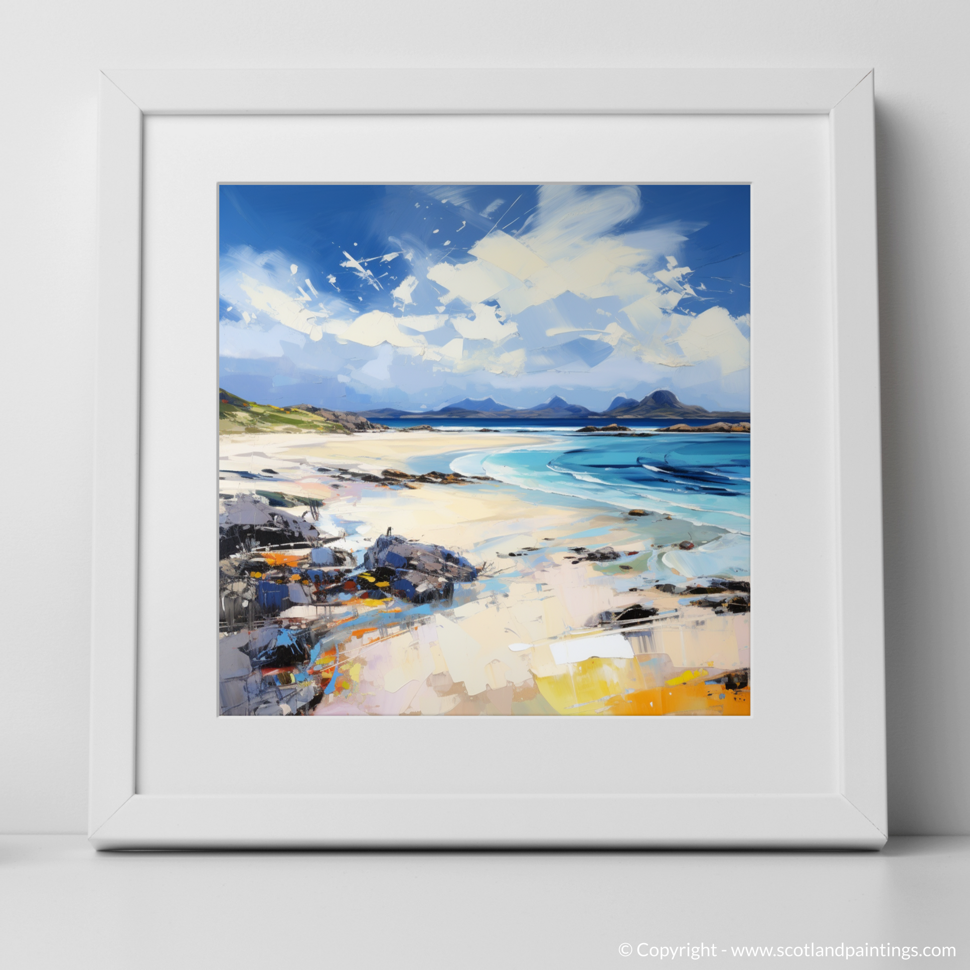 Art Print of Camusdarach Beach, Arisaig with a white frame