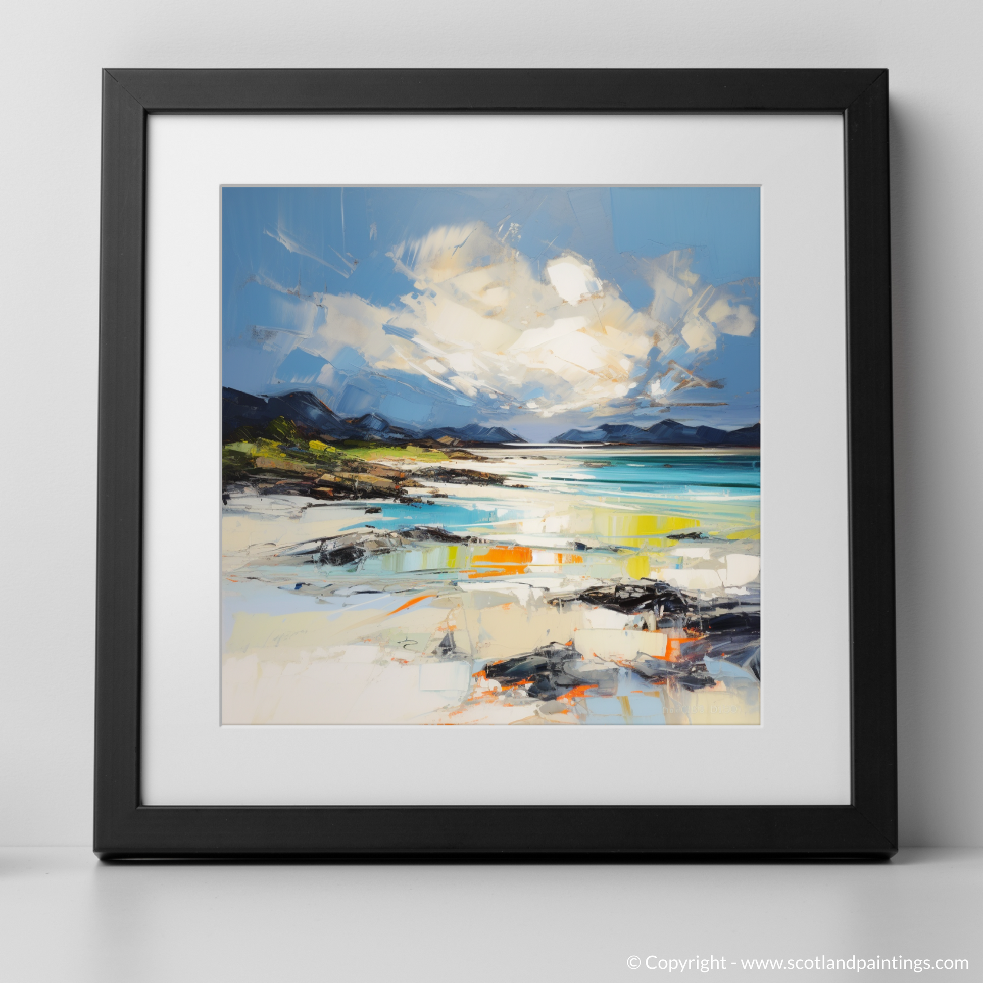 Art Print of Camusdarach Beach, Arisaig with a black frame