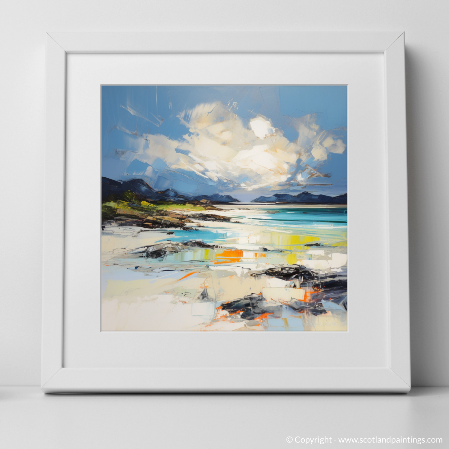 Art Print of Camusdarach Beach, Arisaig with a white frame