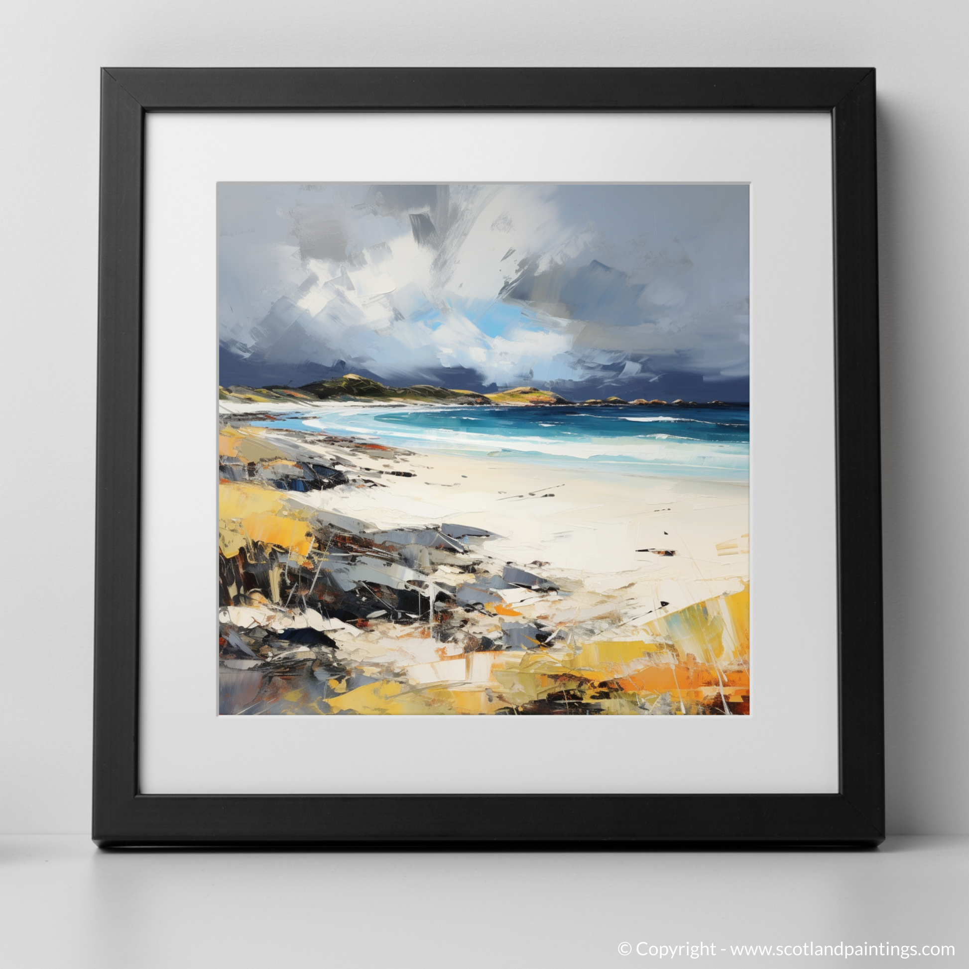 Art Print of Camusdarach Beach, Arisaig with a black frame