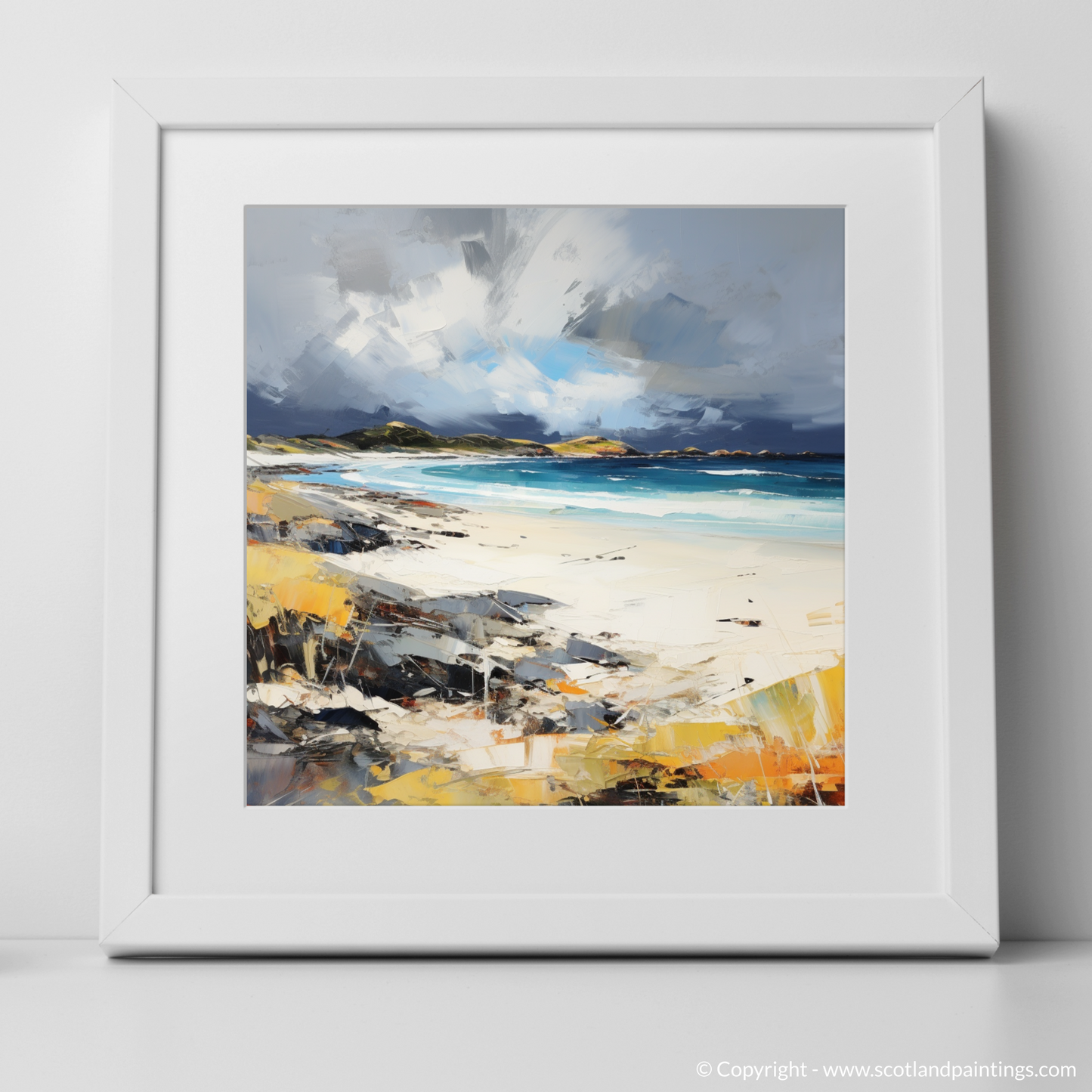 Art Print of Camusdarach Beach, Arisaig with a white frame