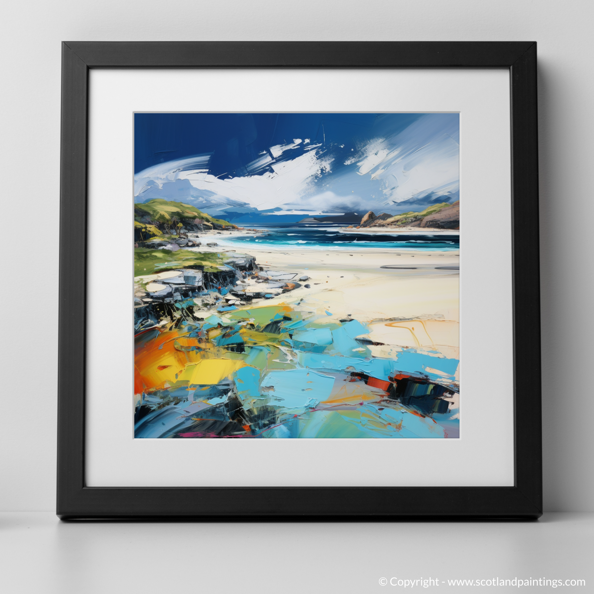 Art Print of Camusdarach Beach, Arisaig with a black frame