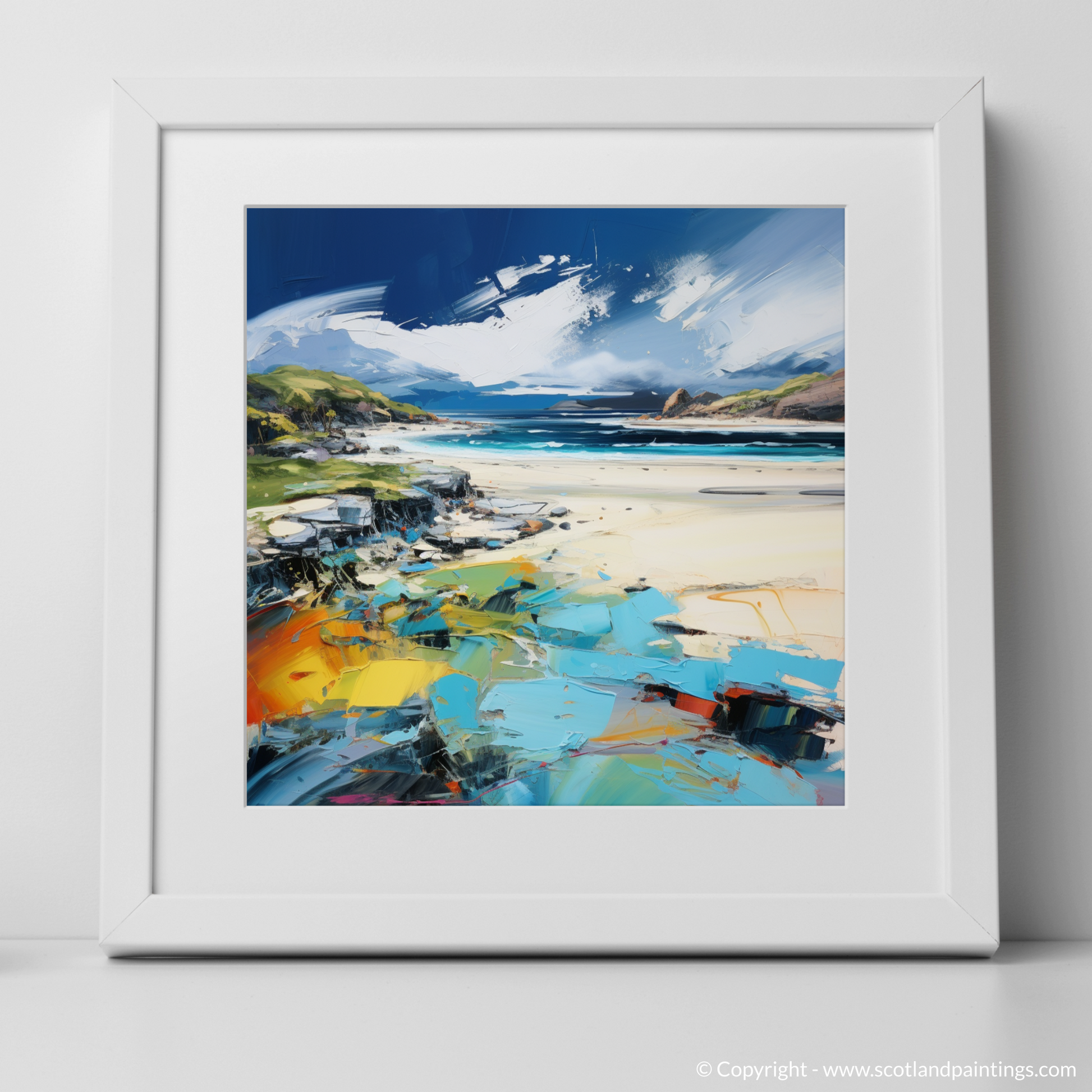 Art Print of Camusdarach Beach, Arisaig with a white frame