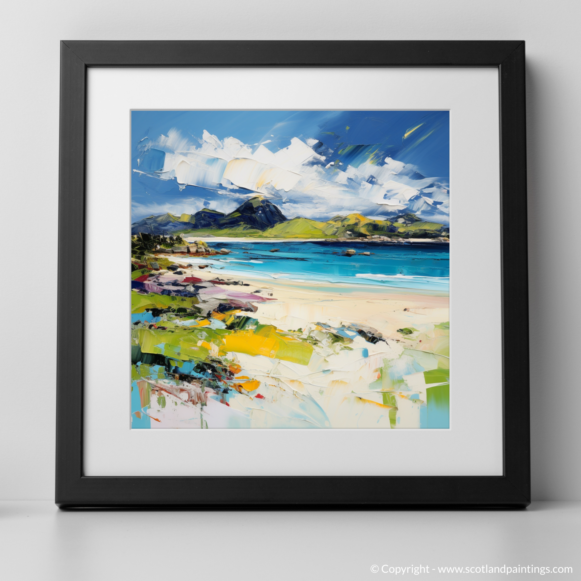 Art Print of Camusdarach Beach, Arisaig with a black frame