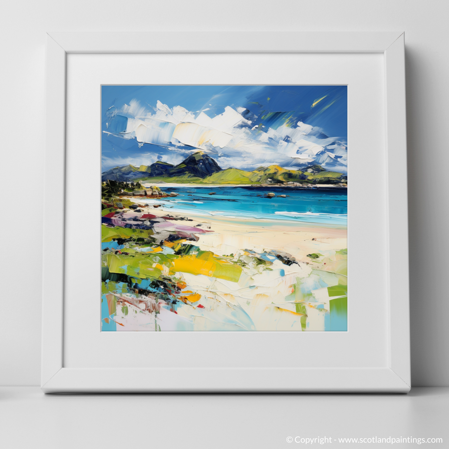 Art Print of Camusdarach Beach, Arisaig with a white frame