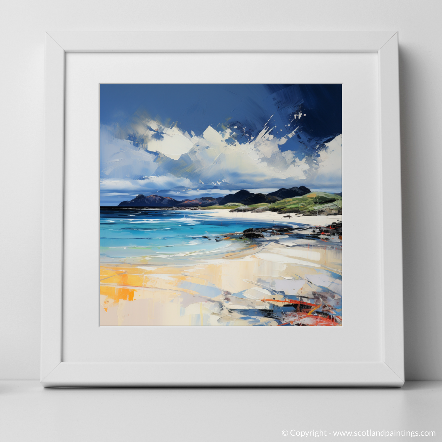 Art Print of Camusdarach Beach, Arisaig with a white frame