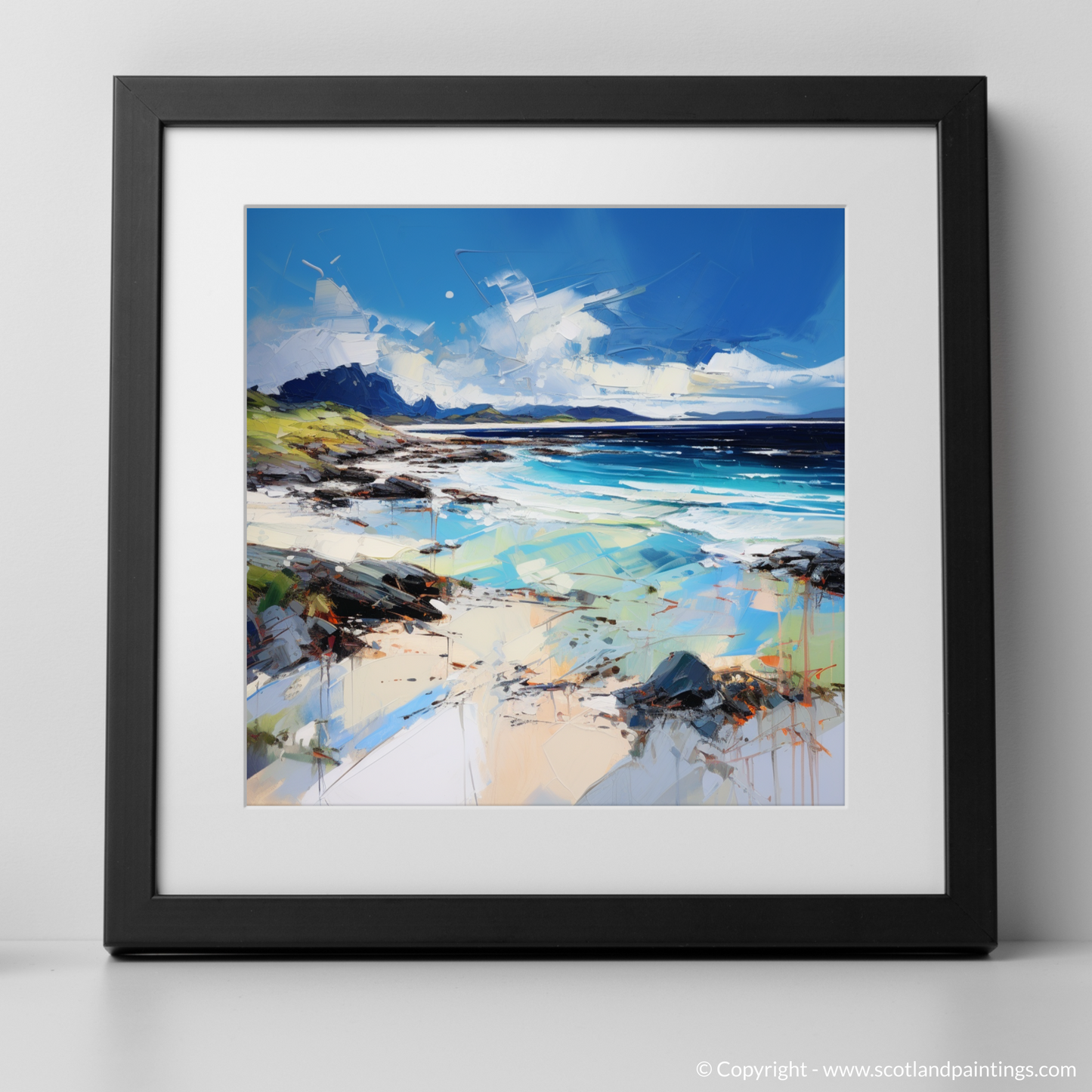 Art Print of Camusdarach Beach, Arisaig with a black frame