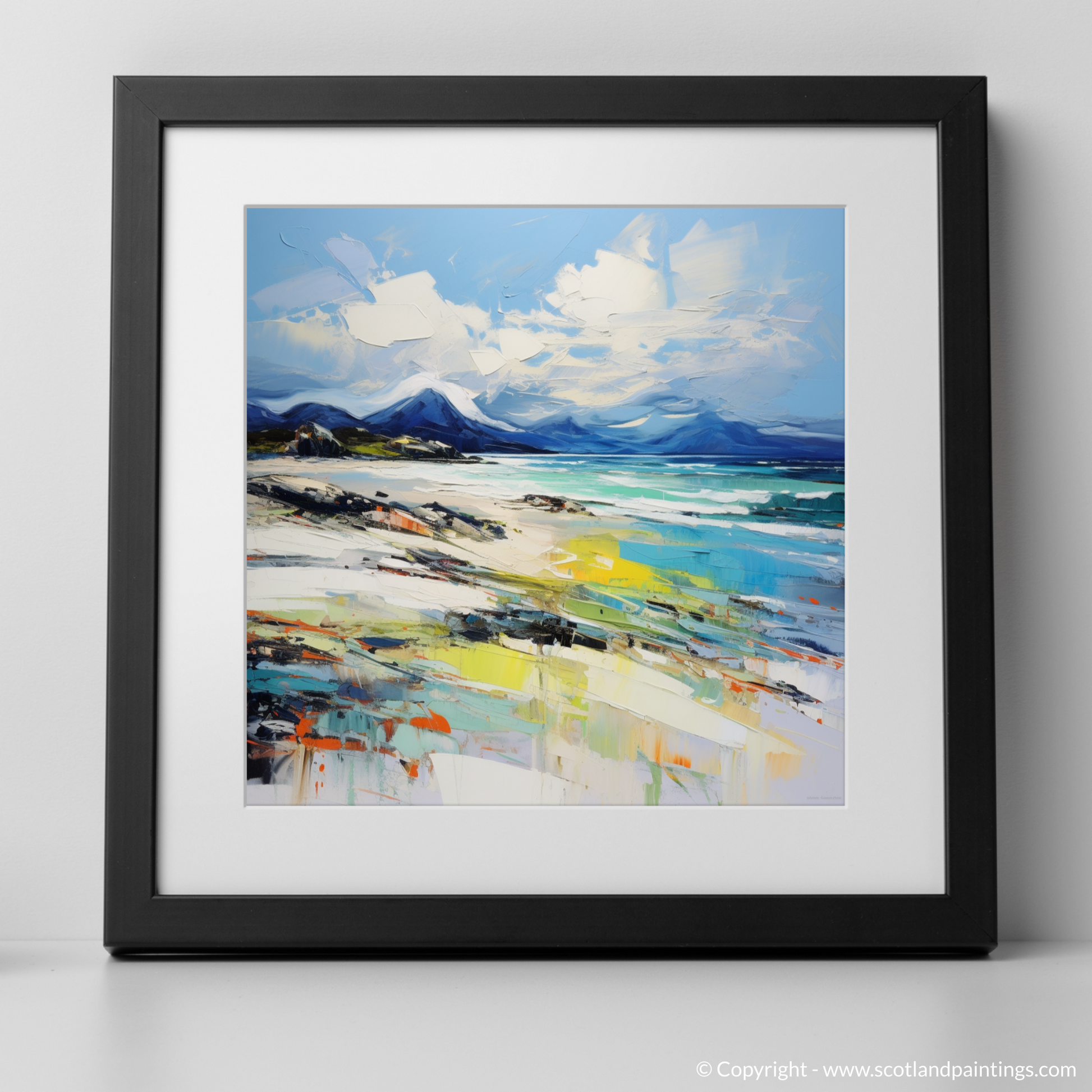 Art Print of Camusdarach Beach, Arisaig with a black frame