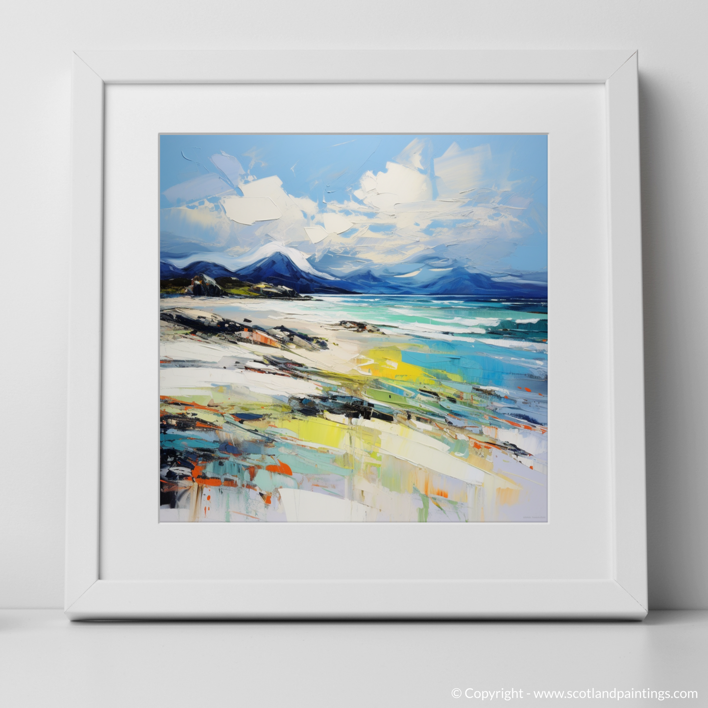 Art Print of Camusdarach Beach, Arisaig with a white frame