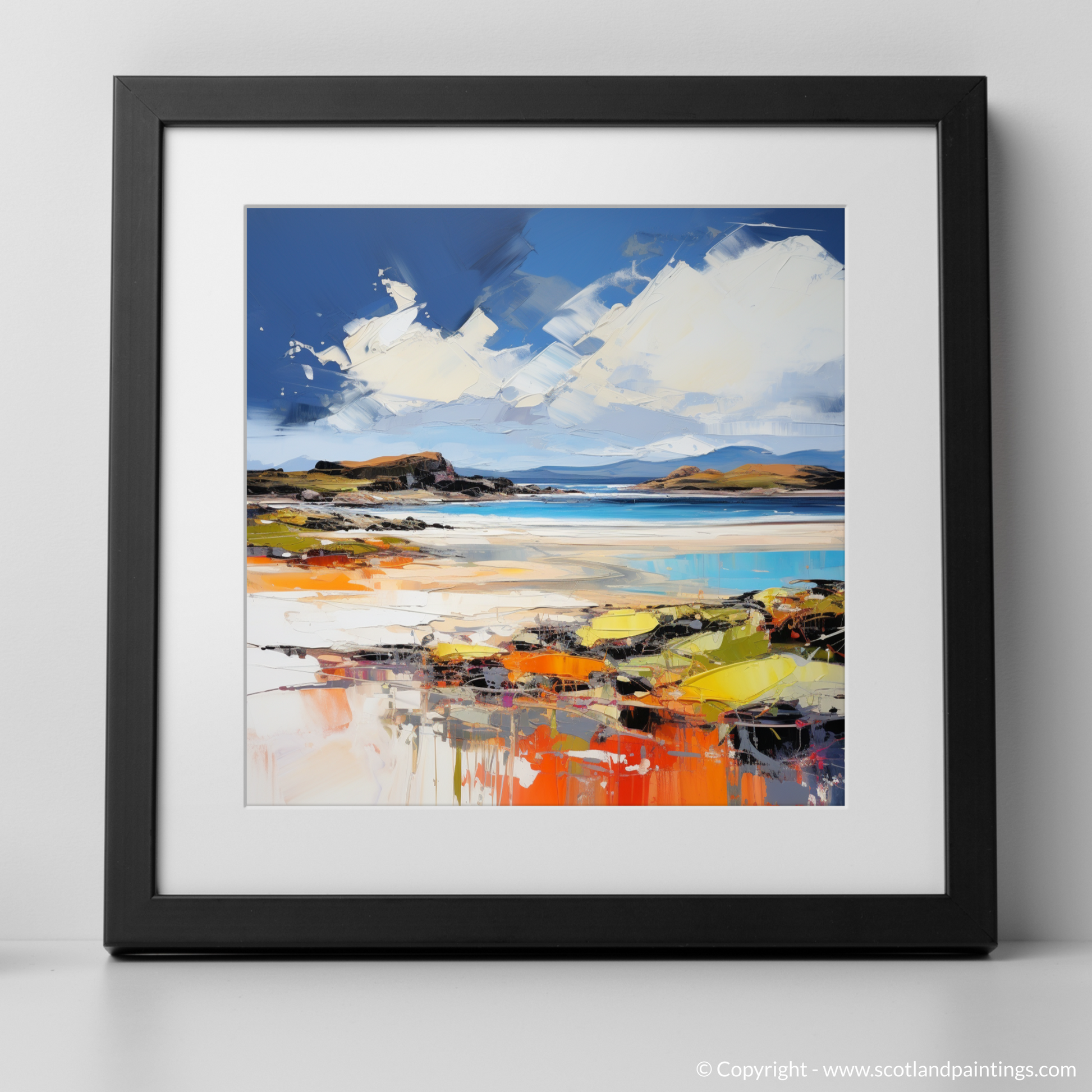 Art Print of Camusdarach Beach, Arisaig with a black frame