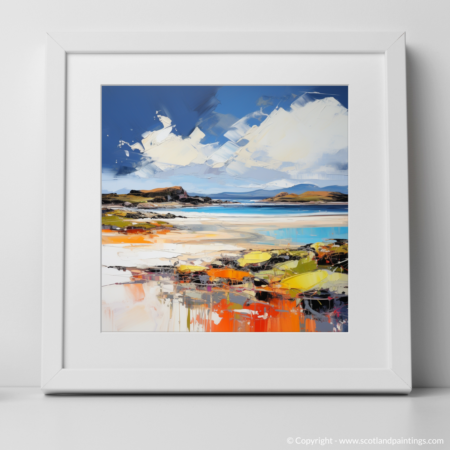 Art Print of Camusdarach Beach, Arisaig with a white frame