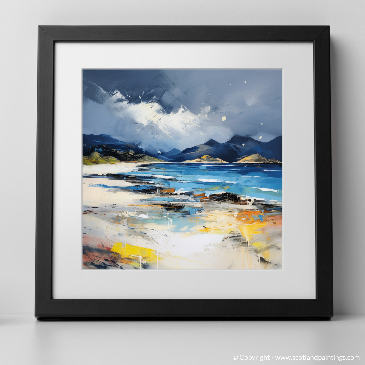 Art Print of Camusdarach Beach, Arisaig with a black frame