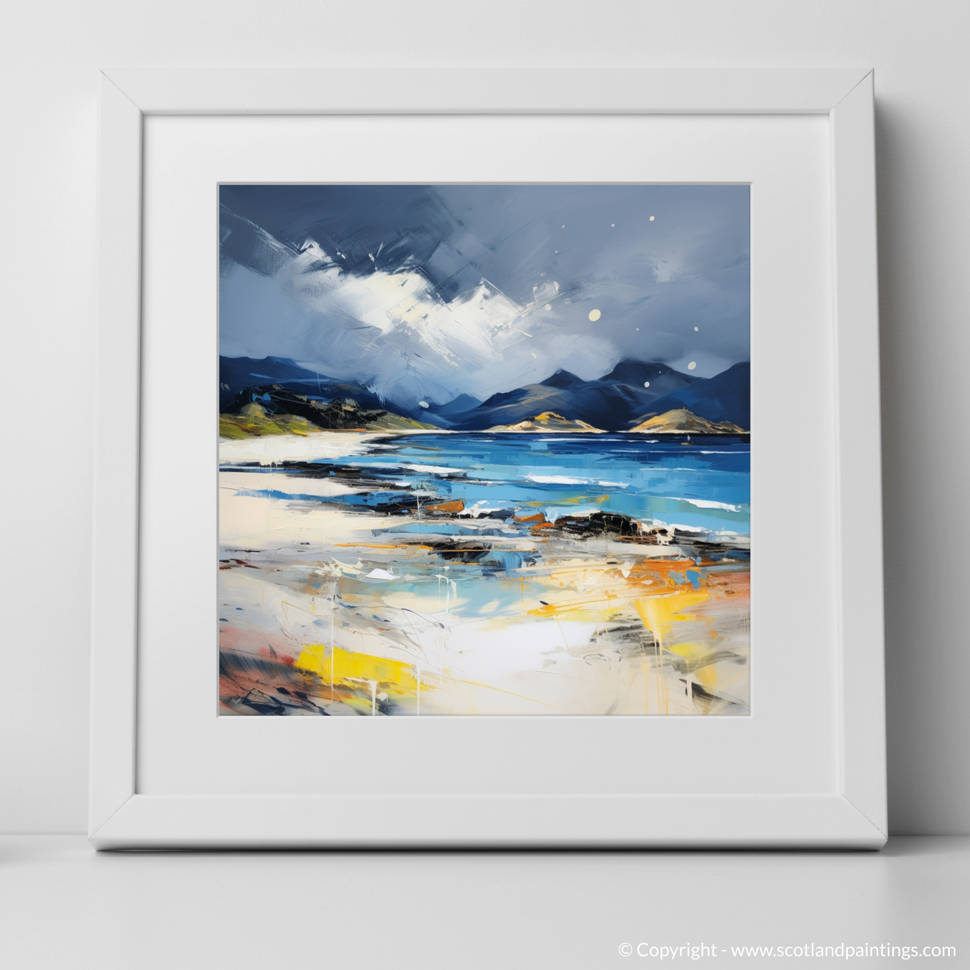 Art Print of Camusdarach Beach, Arisaig with a white frame