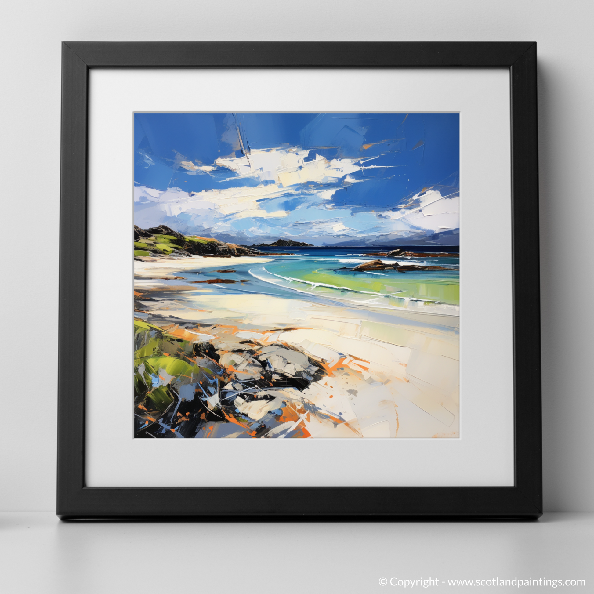 Art Print of Camusdarach Beach, Arisaig with a black frame