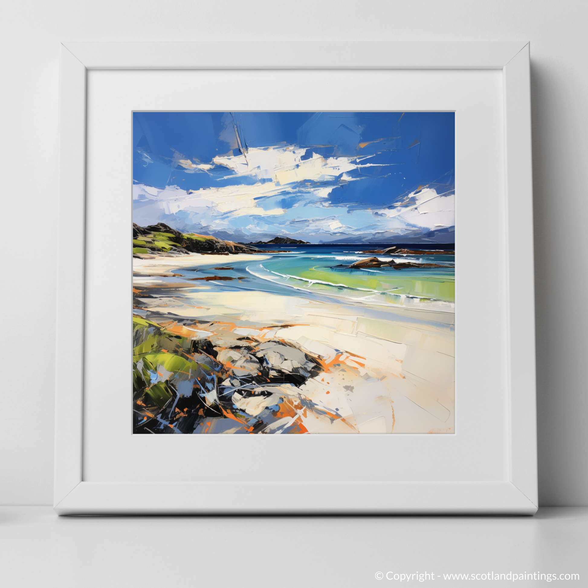 Art Print of Camusdarach Beach, Arisaig with a white frame