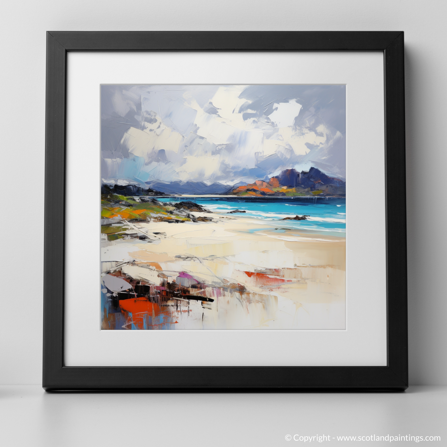 Art Print of Camusdarach Beach, Arisaig with a black frame