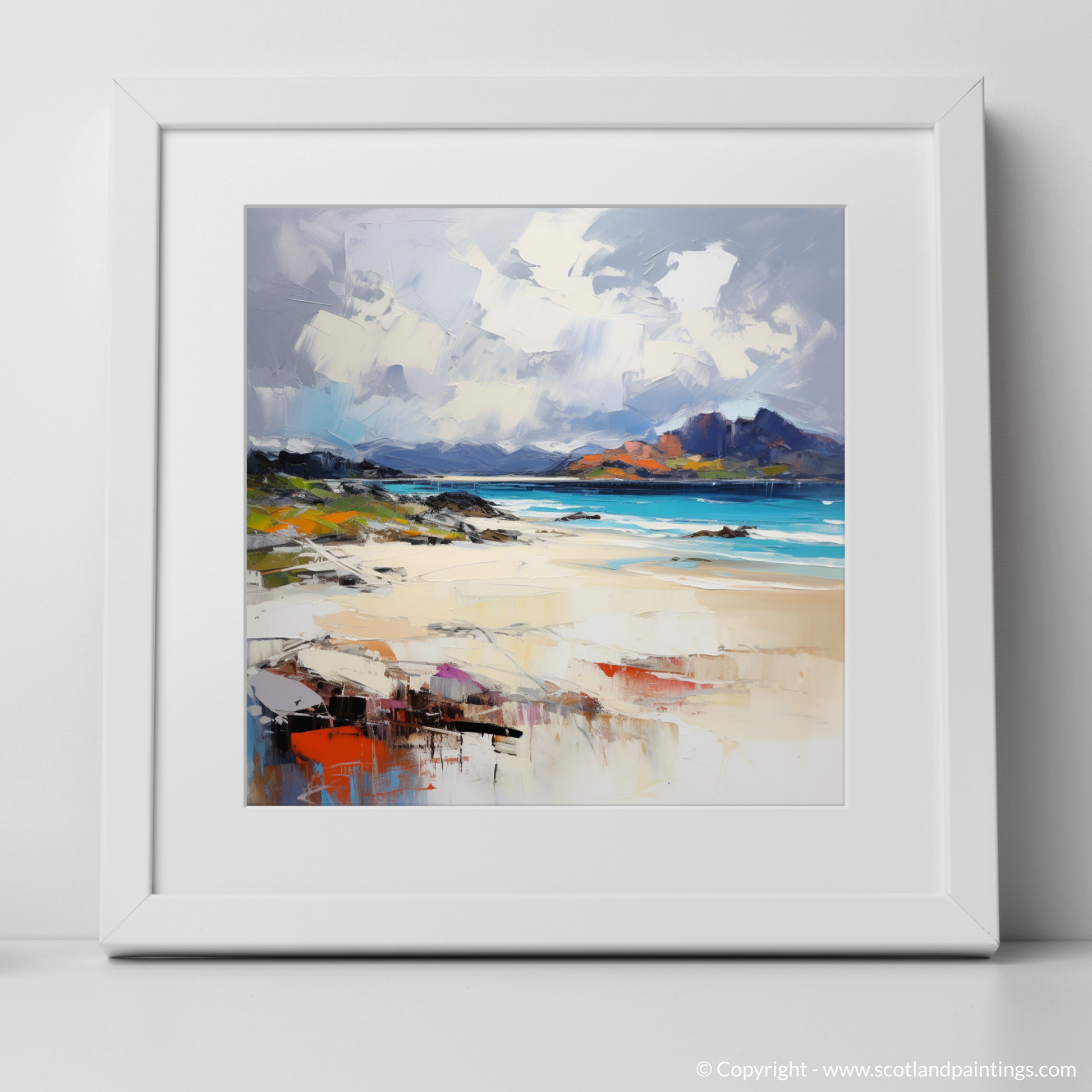 Art Print of Camusdarach Beach, Arisaig with a white frame