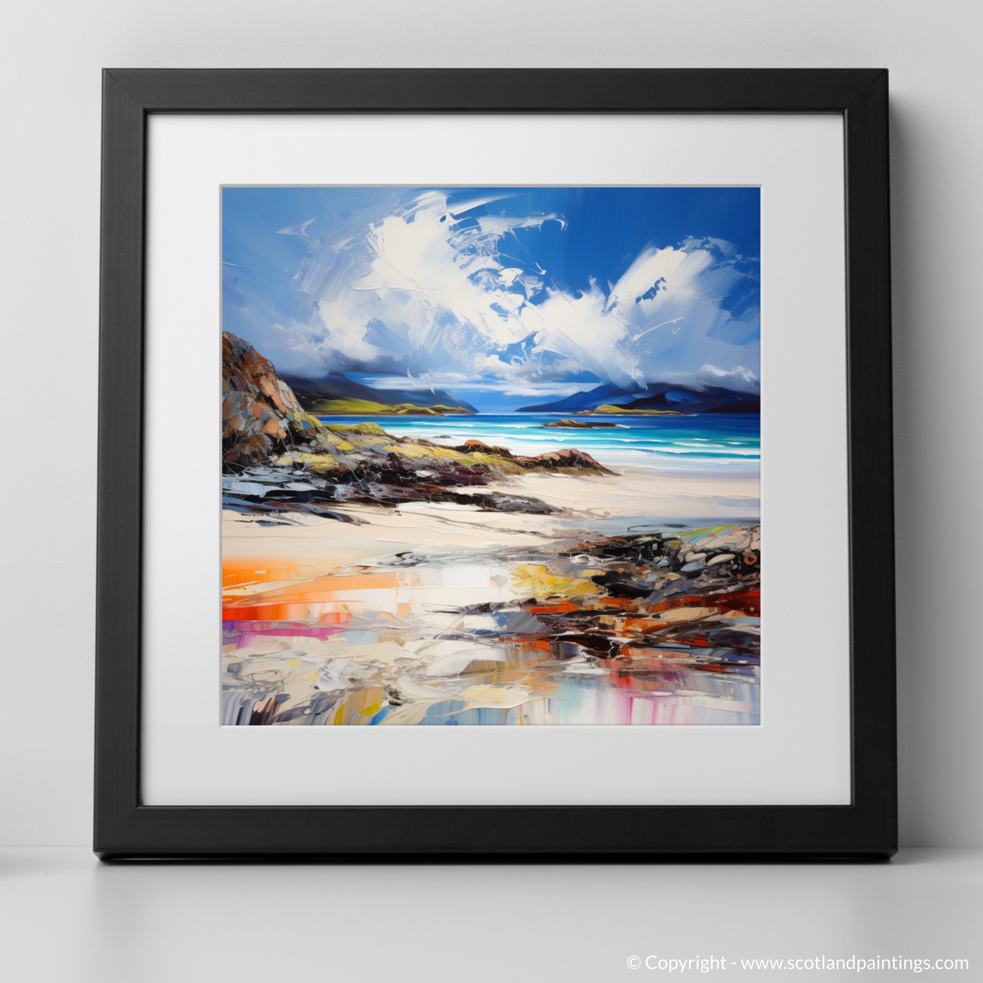 Art Print of Camusdarach Beach, Arisaig with a black frame