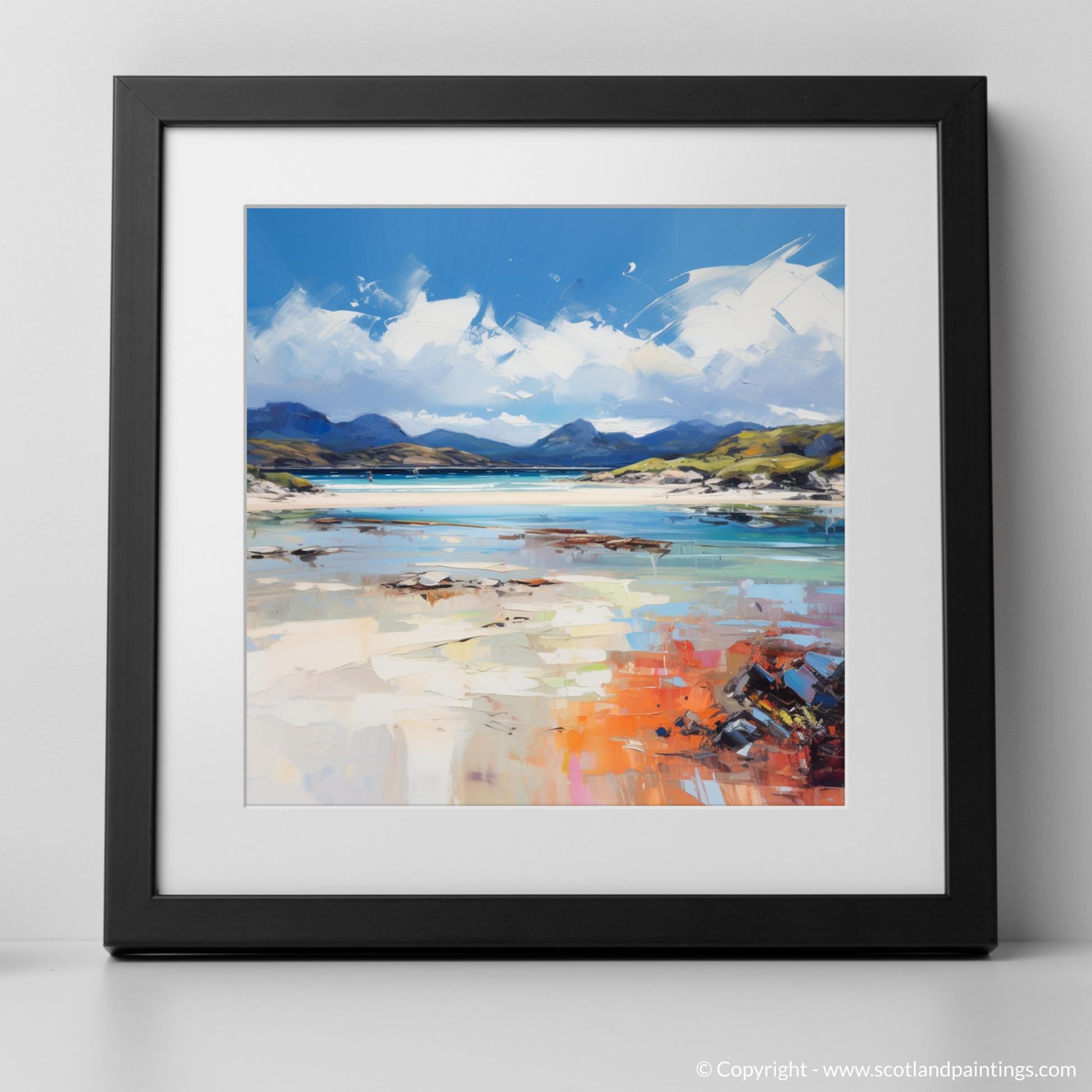 Art Print of Camusdarach Beach, Arisaig with a black frame