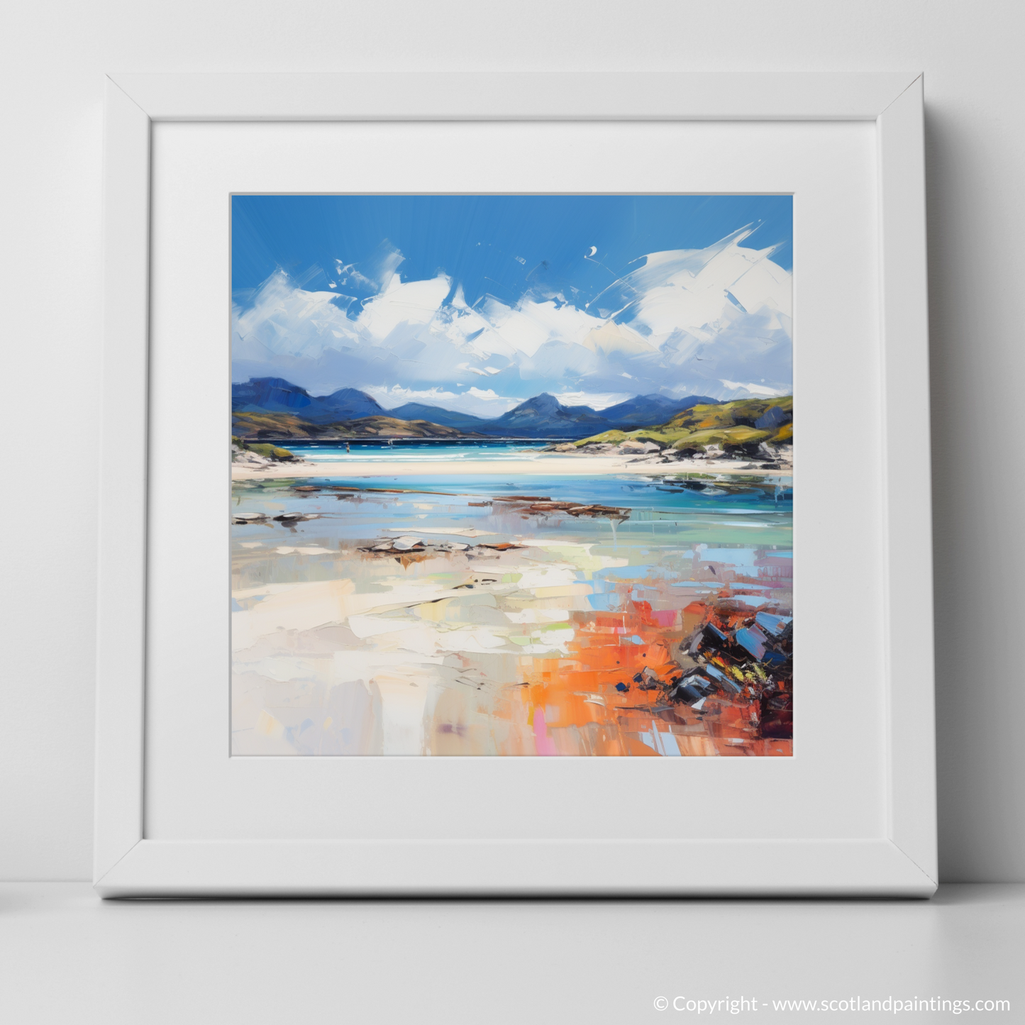 Art Print of Camusdarach Beach, Arisaig with a white frame