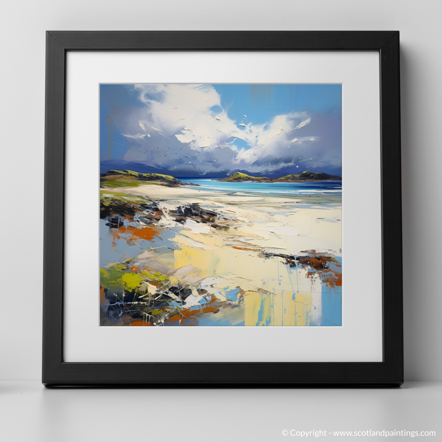 Art Print of Camusdarach Beach, Arisaig with a black frame