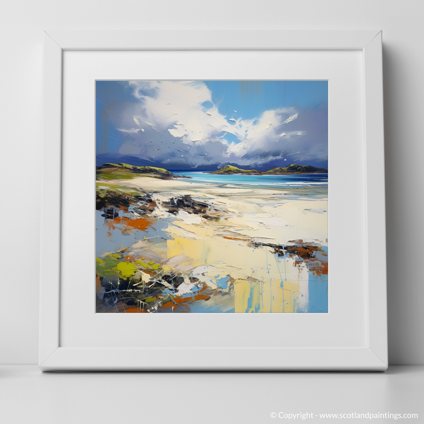 Art Print of Camusdarach Beach, Arisaig with a white frame