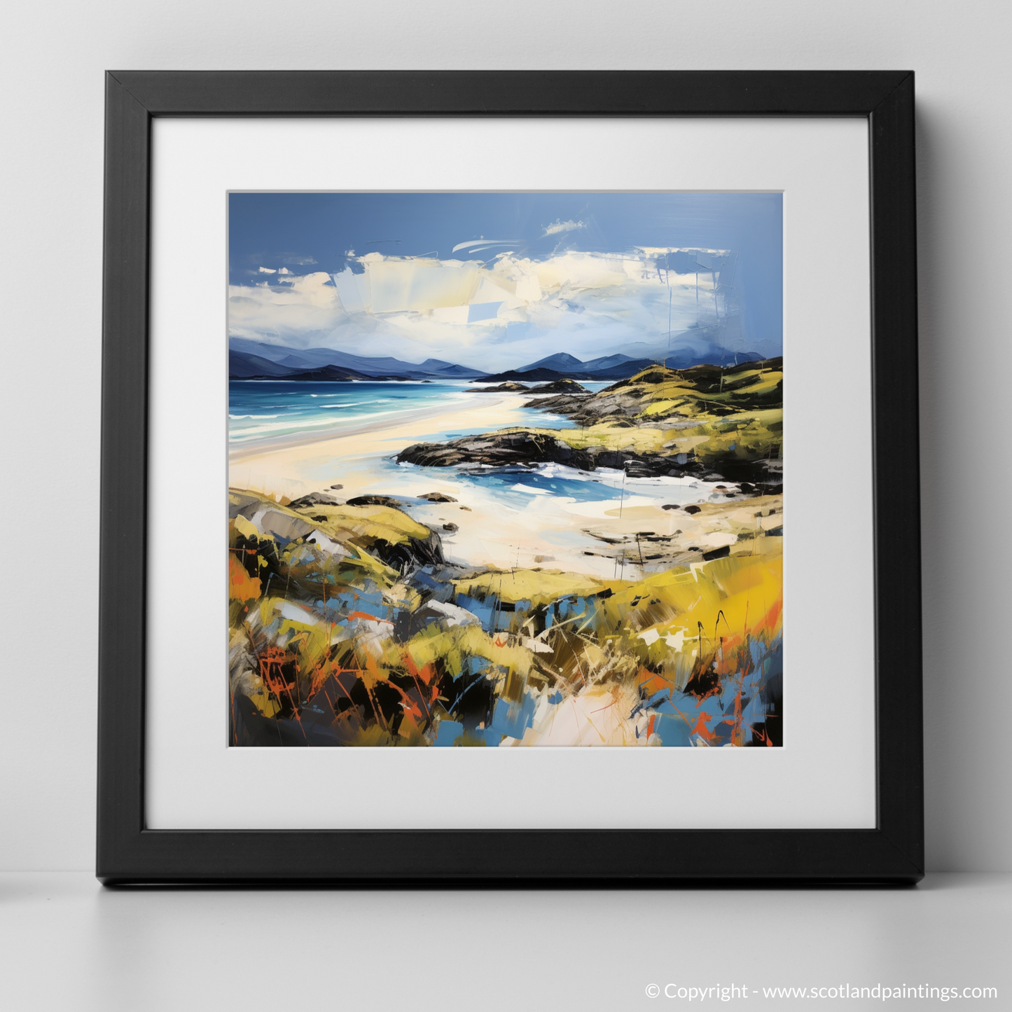 Art Print of Camusdarach Beach, Arisaig with a black frame