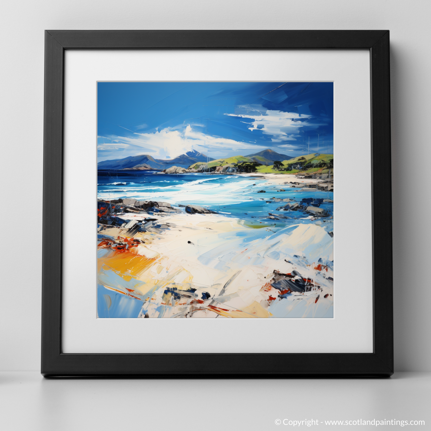 Art Print of Camusdarach Beach, Arisaig with a black frame