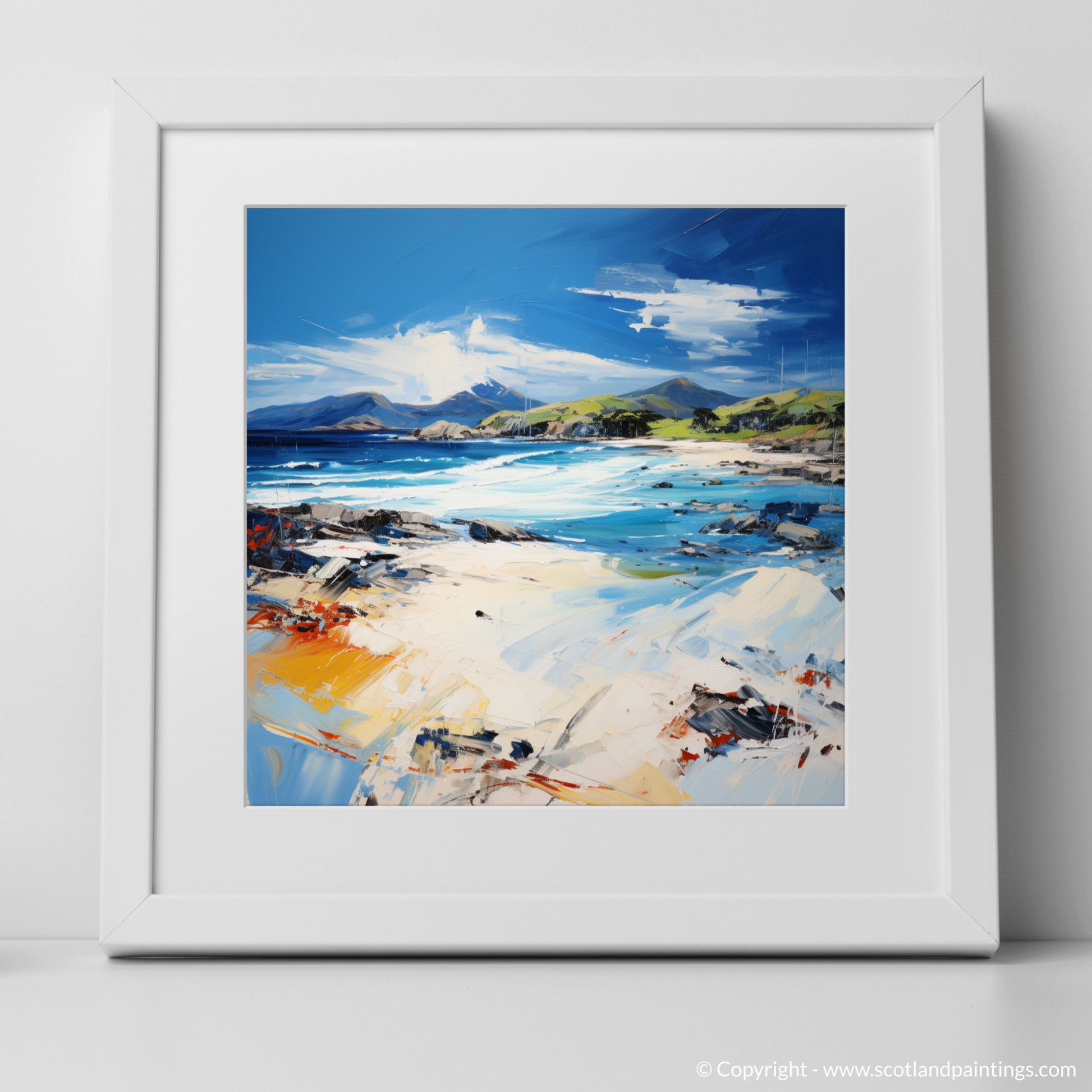 Art Print of Camusdarach Beach, Arisaig with a white frame