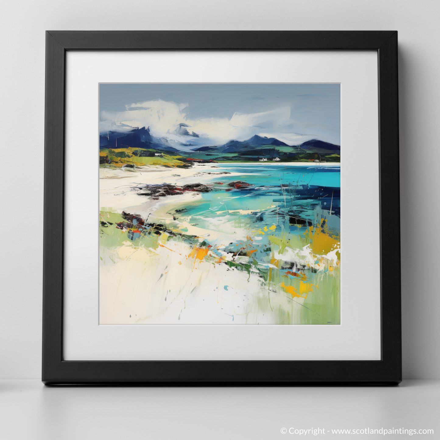 Art Print of Camusdarach Beach, Arisaig with a black frame