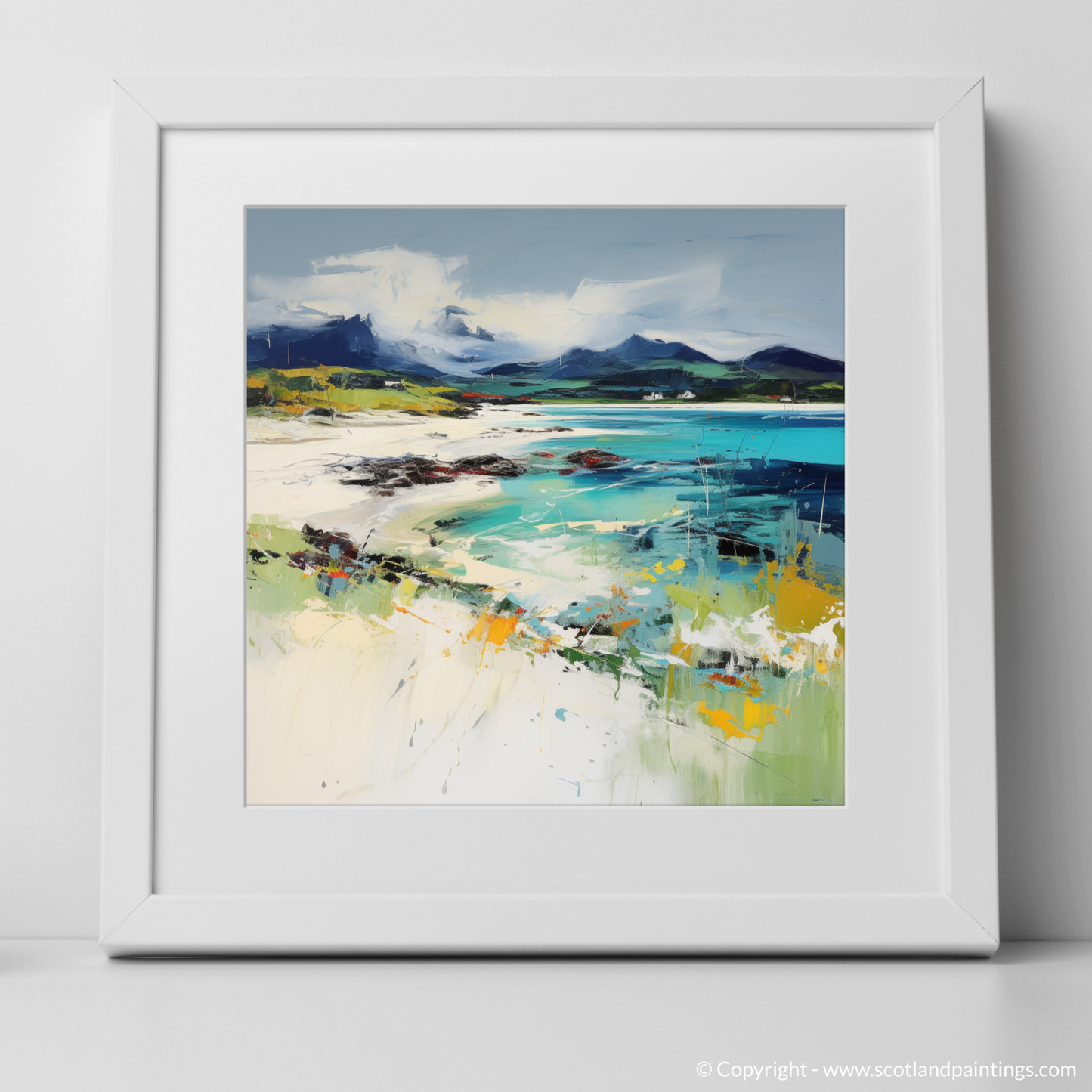 Art Print of Camusdarach Beach, Arisaig with a white frame