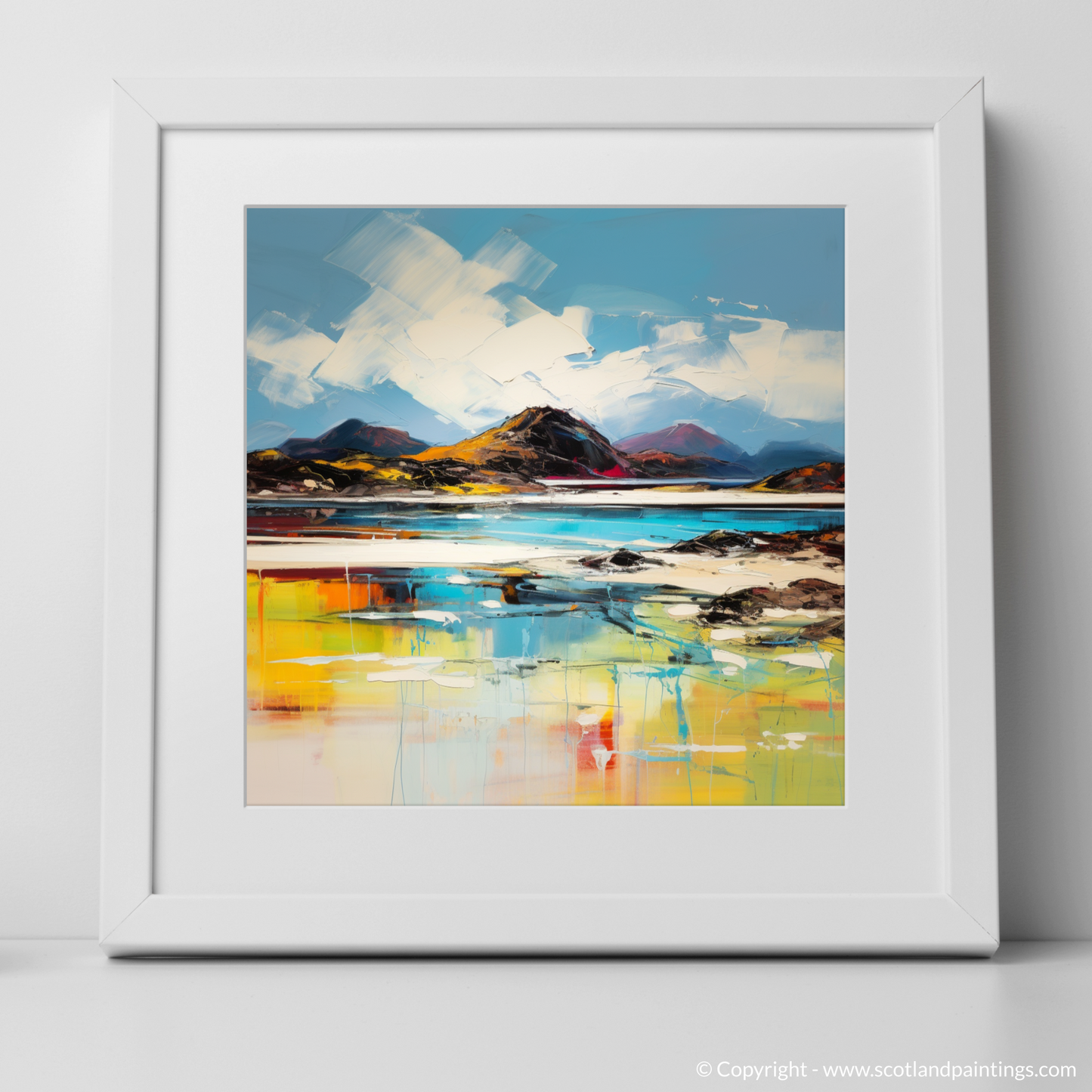 Art Print of Camusdarach Beach, Arisaig with a white frame